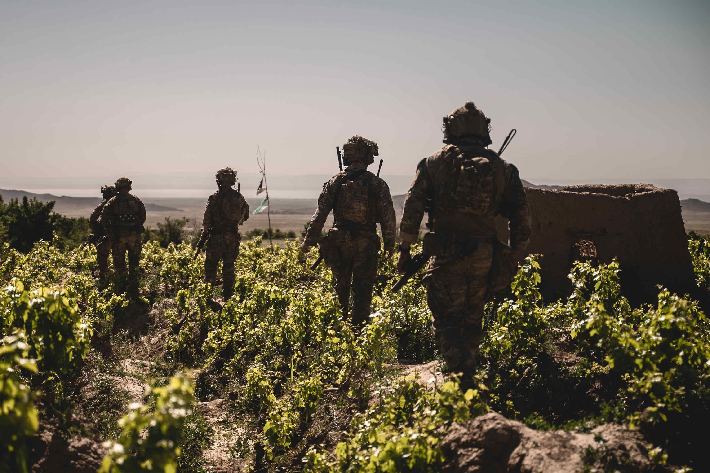 U.S. special operations service members conduct combat operations in support of Operation Resolute Support in Southeast Afghanistan, May 2019. Image by U.S. Army/Sgt. Jaerett Engeseth. Afghanistan, 2019.