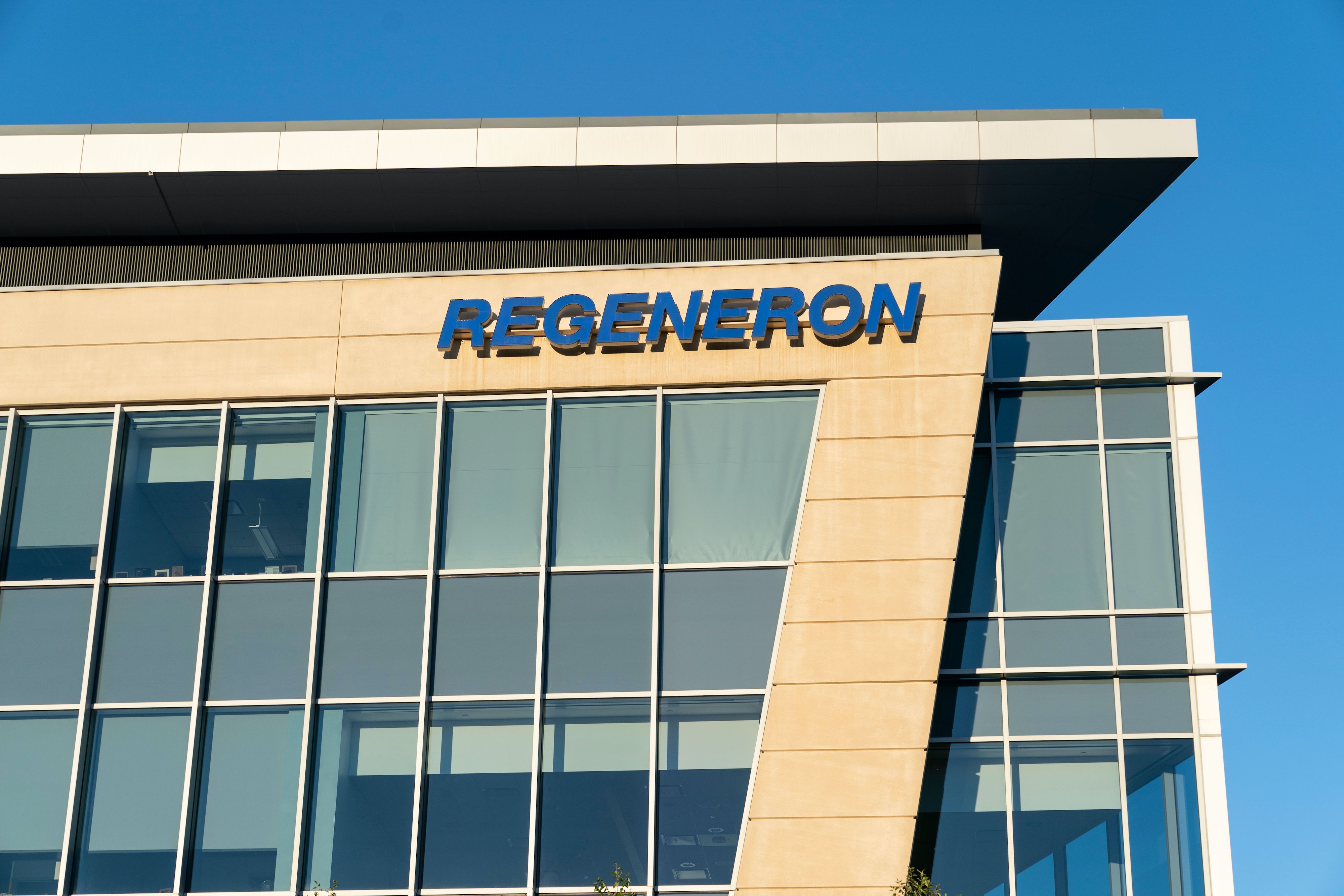 View of Regeneron Pharmaceuticals headquarters in Tarrytown, New York. Image by lev radin / Shutterstock. United States, 2020.
