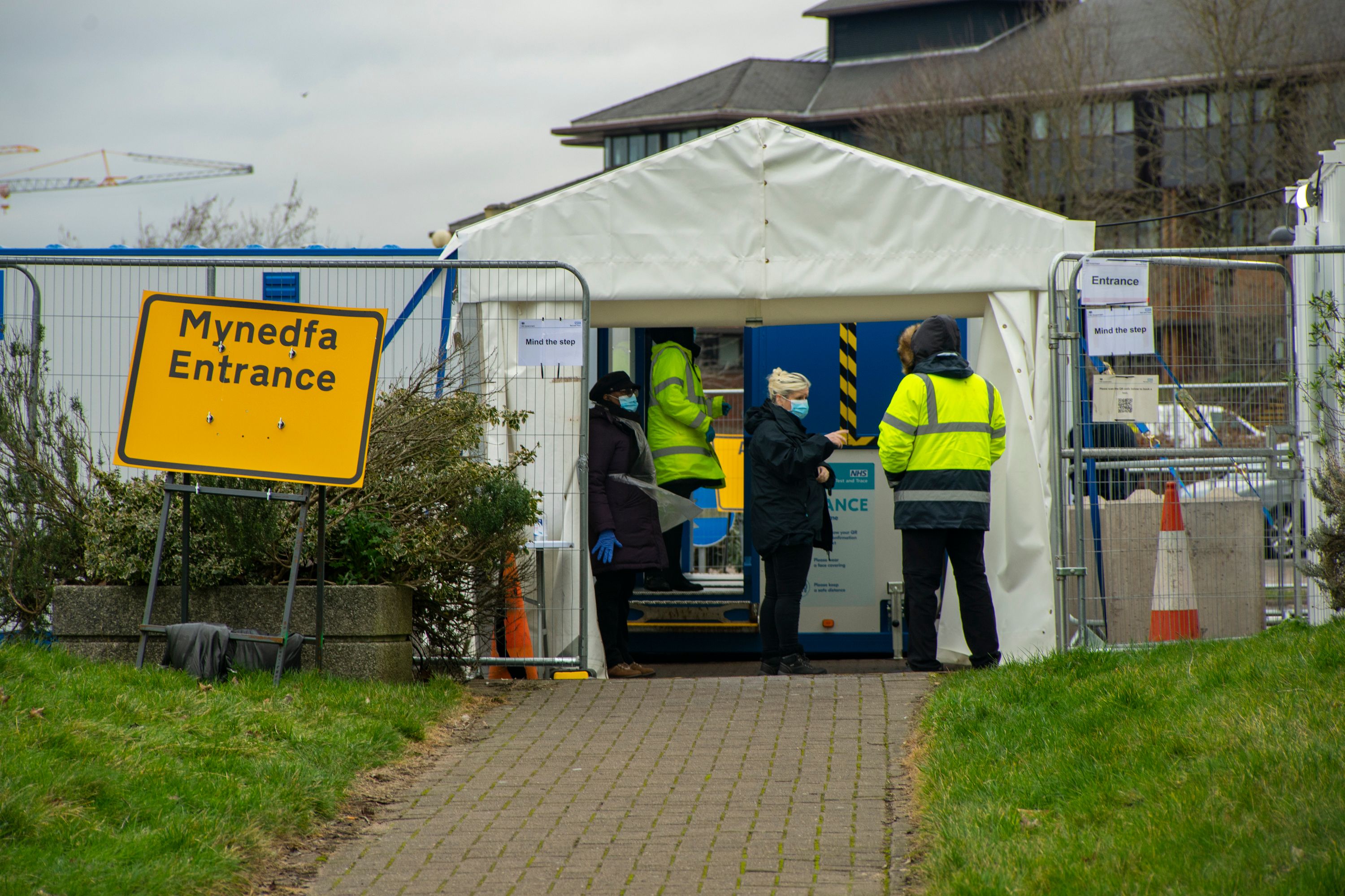 A COVID-19 testing center, which was set up in the car park of City Hall in Cardiff, Wales. Image by GarethWilley / Shutterstock. United Kingdom, 2021.