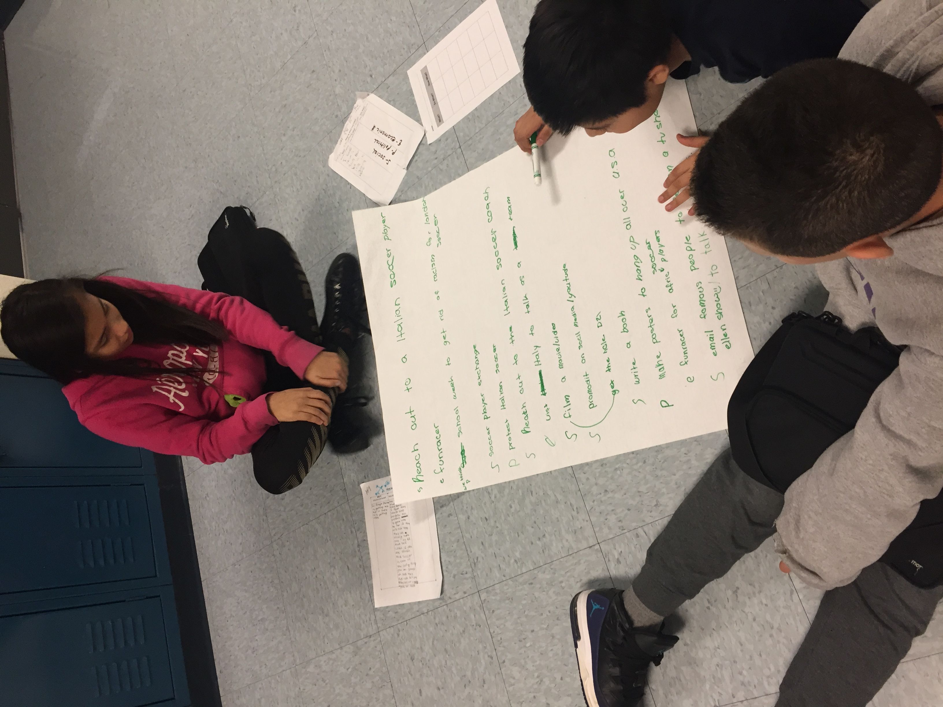 Students brainstorm solutions to challenges facing present-day Egypt, Greece, and Rome. Image courtesy of Tracy Crowley. United States, 2018.