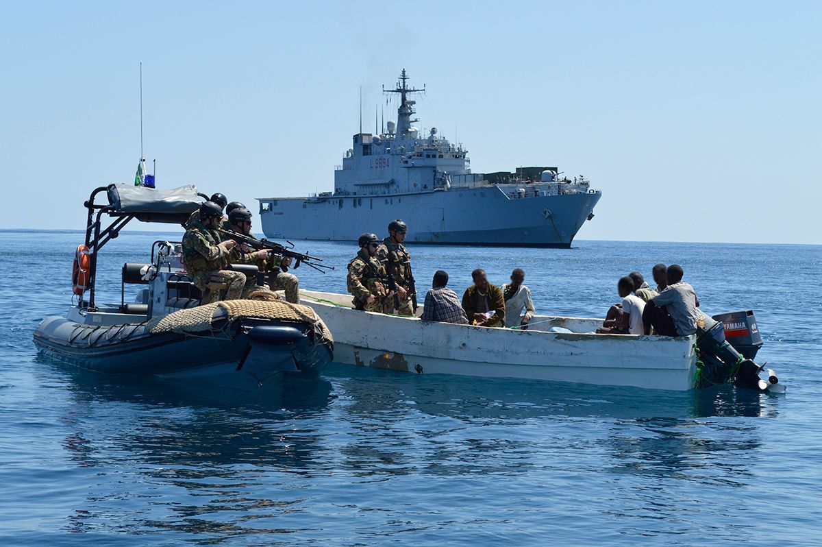 Capturing suspected pirates off the coast of Somalia. Image courtesy of the European Union Naval Force. Somalia, 2012.