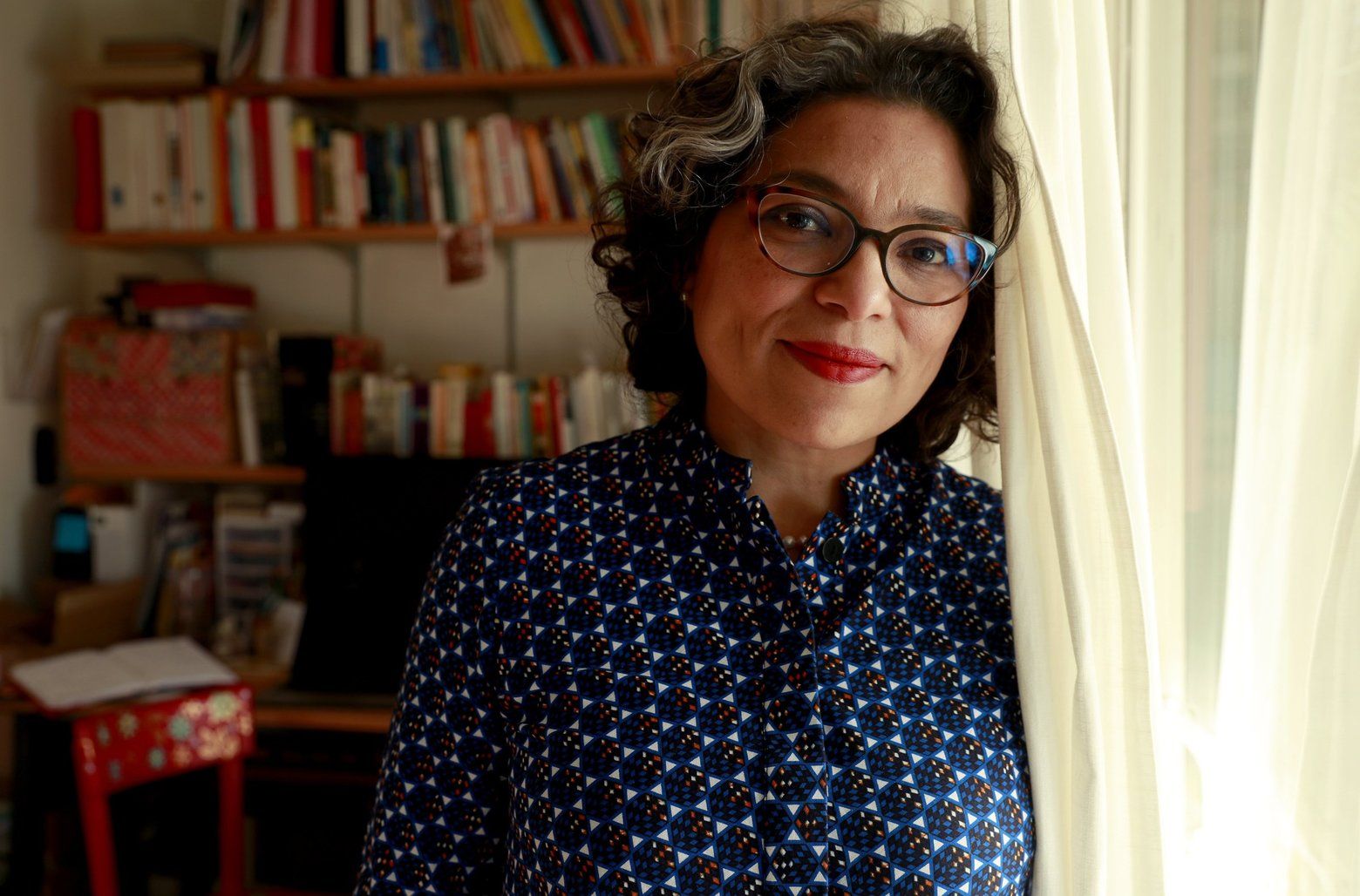 Washington State Poet Laureate Claudia Castro Luna is photographed in her writing space in her home in Seattle. Image by Erika Schultz / The Seattle Times. United States, 2020.