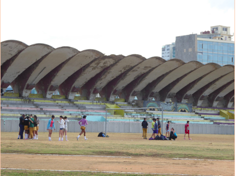 Students playing soccer outside an old stadium built after the Revolution. Scenes such as this are common all over Havana, contrasting the dilapidated architecture with the lively Cuban community. Image by William Neely. Cuba 2016.
