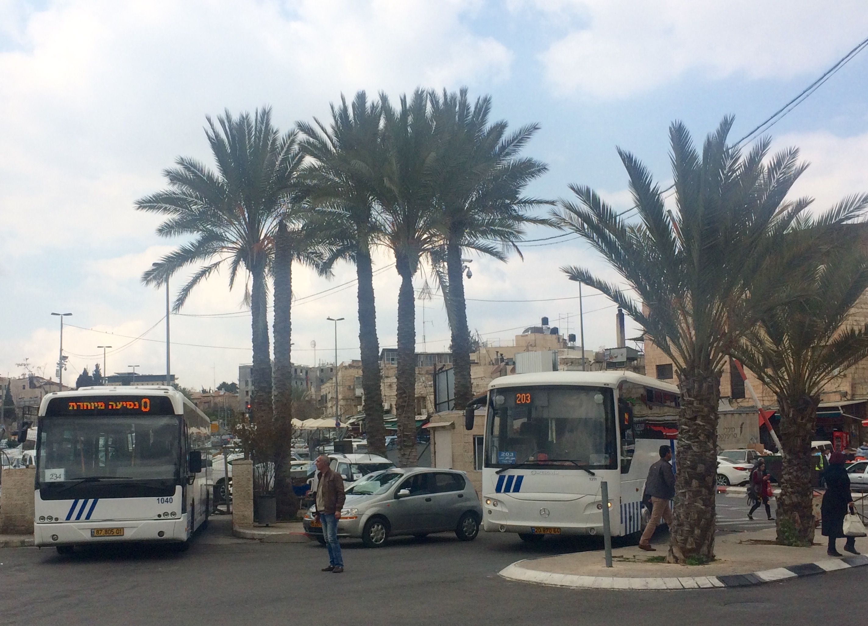 One of three disparate parts of Palestinian East Jerusalem's "central" bus stations. Image by Miriam Berger, 2017.