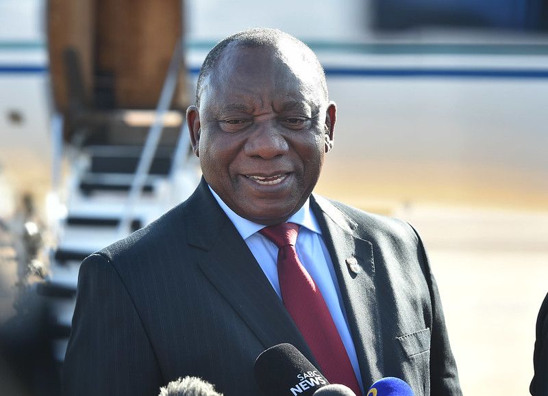 President Cyril Ramaphosa briefing the media about the country's first case of Covid-19 Coronavirus at Waterkloof Airforce base in Pretoria. Image courtesy of Government Communication Information System (GCIS). South Africa, 2020.