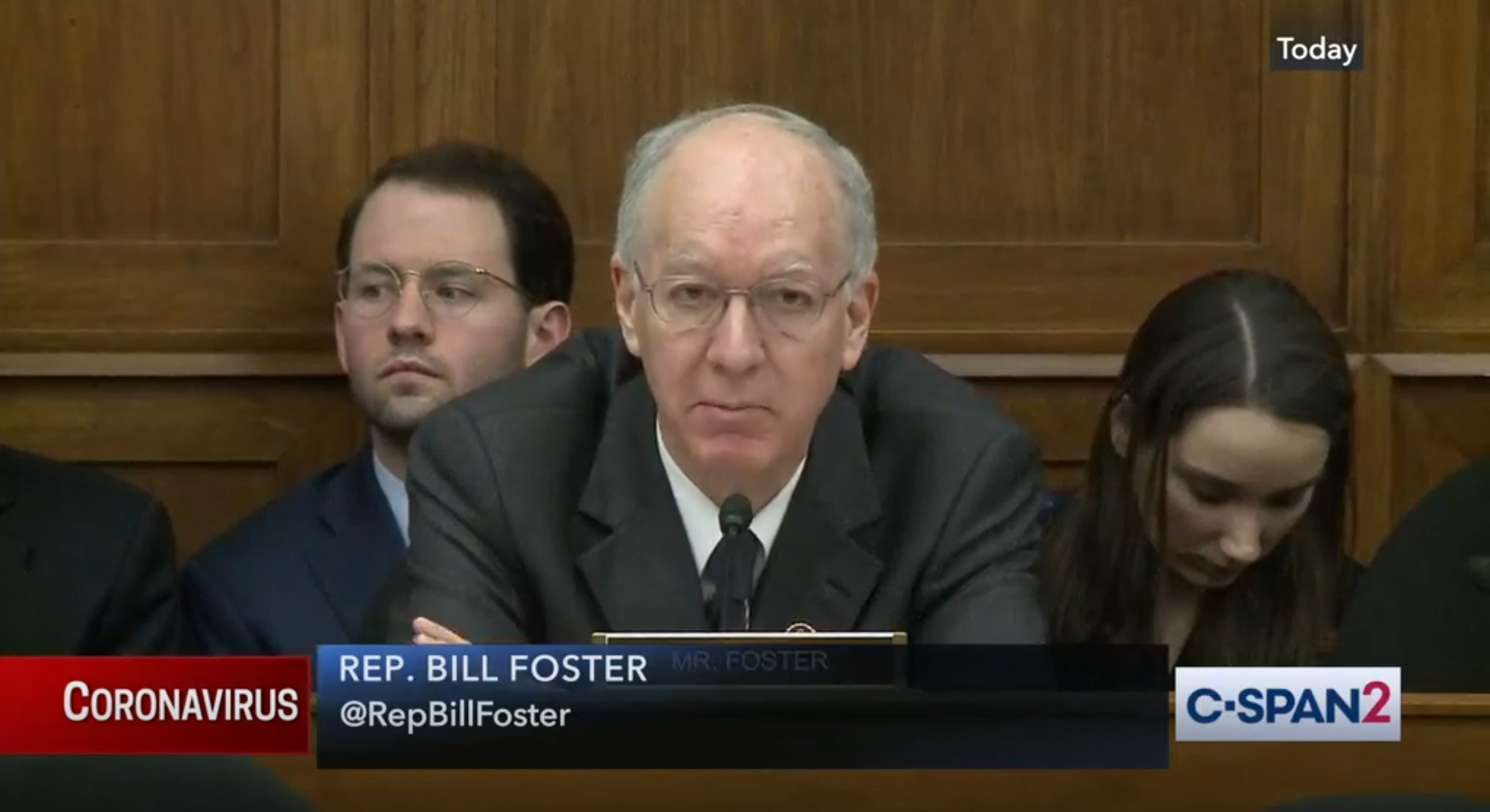 U.S. Representative Bill Foster (D-IL) during the hearing on the coronavirus on March 5. Image courtesy C-SPAN.
