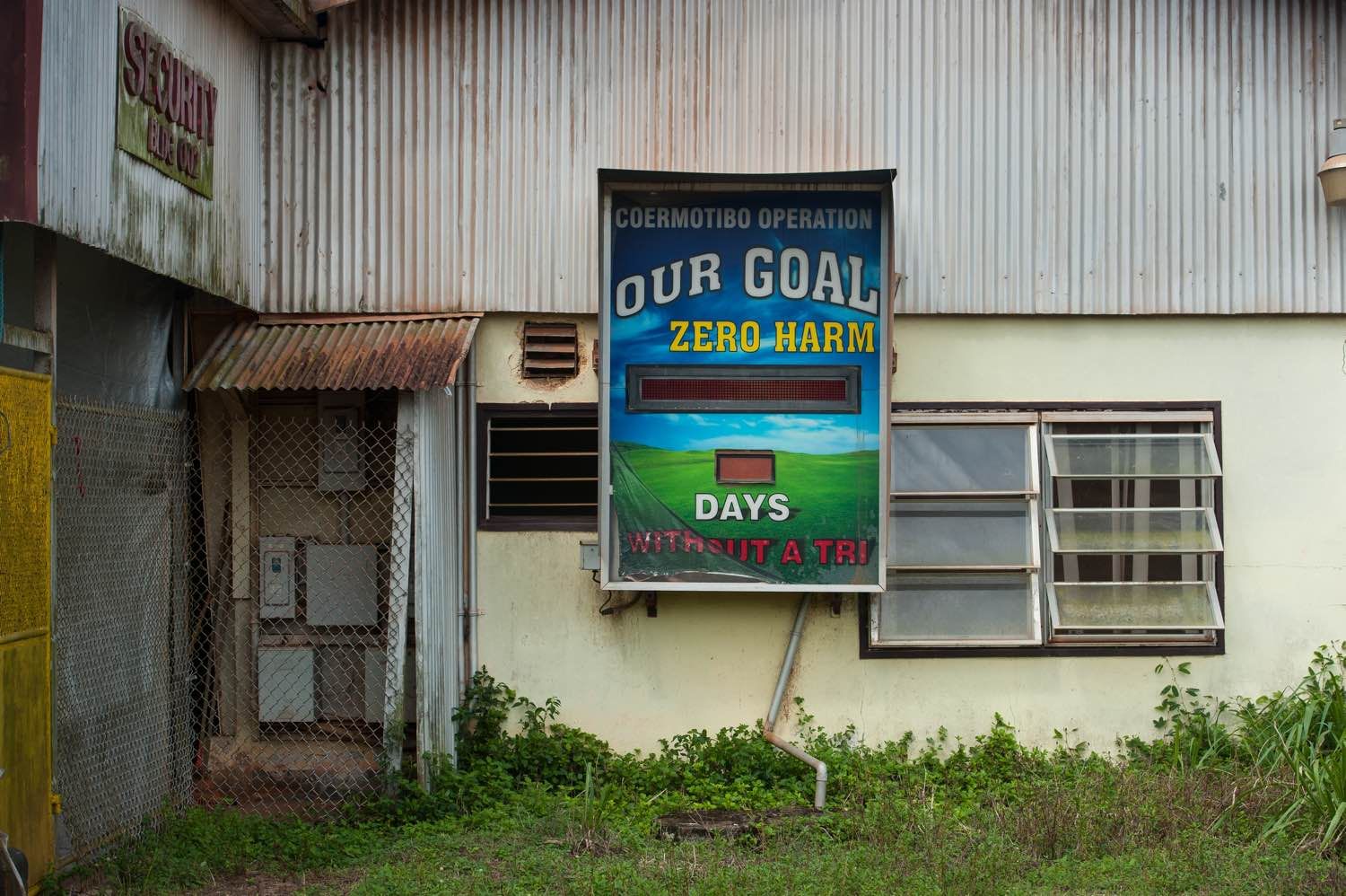 "Zero Harm" was the goal at Alcoa's closed Coermotibo Operation near Moengo. Image by Stephanie Strasburg. Suriname, 2017.
