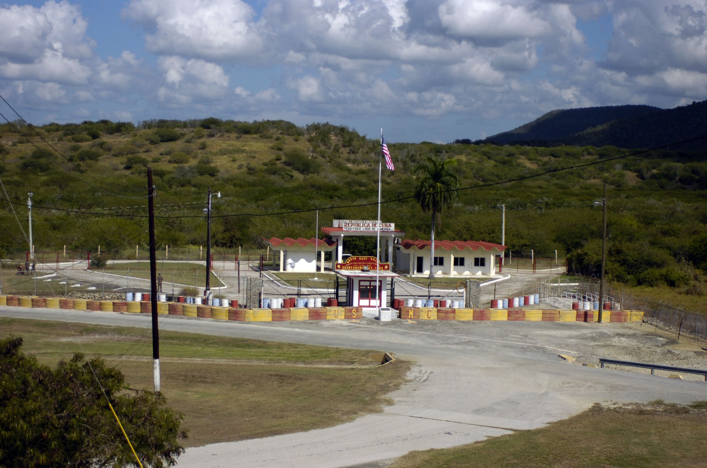 Guantanamo Bay Detention Center's Northeast Gate. Image by Sgt. Jim Greenhill/National Guard Bureau. Guantanamo Bay 2006.