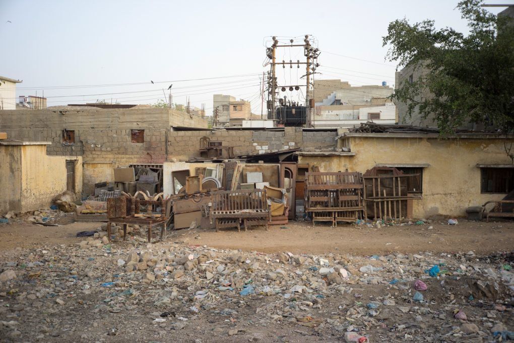 Furniture Market, Orangi Town Station, Karachi, Pakistan. Still image from KCR, 2014-2017, nine-channel multimedia installation. Image by Ivan Sigal. Pakistan, 2017.