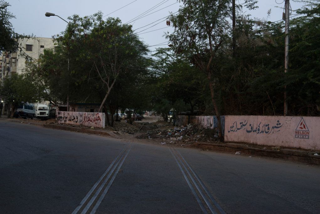Tracks near Urdu College Halt, Karachi Pakistan. Still image from KCR, 2014-2017, nine-channel multimedia installation. Image by Ivan Sigal. Pakistan, 2017.