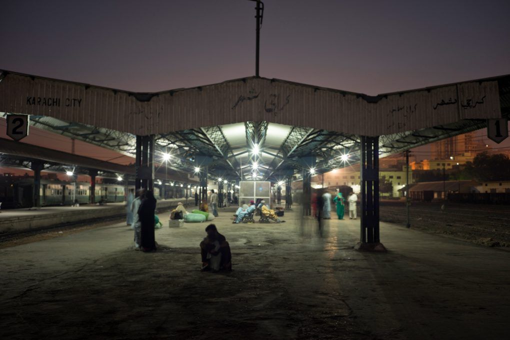 Platform, Karachi City Station, Karachi, Pakistan. Still image from KCR, 2014-2017, nine-channel multimedia installation. Image by Ivan Sigal. Pakistan, 2017.