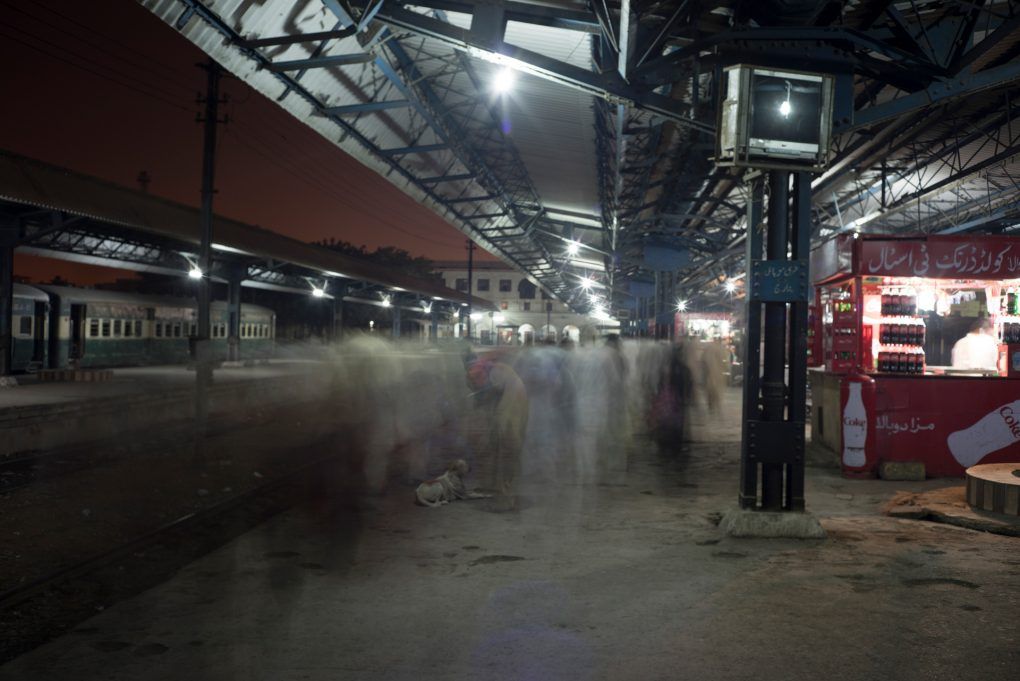 Platform, Karachi City Station, Karachi, Pakistan. Still image from KCR, 2014-2017, nine-channel multimedia installation. Image by Ivan Sigal. Pakistan, 2017.