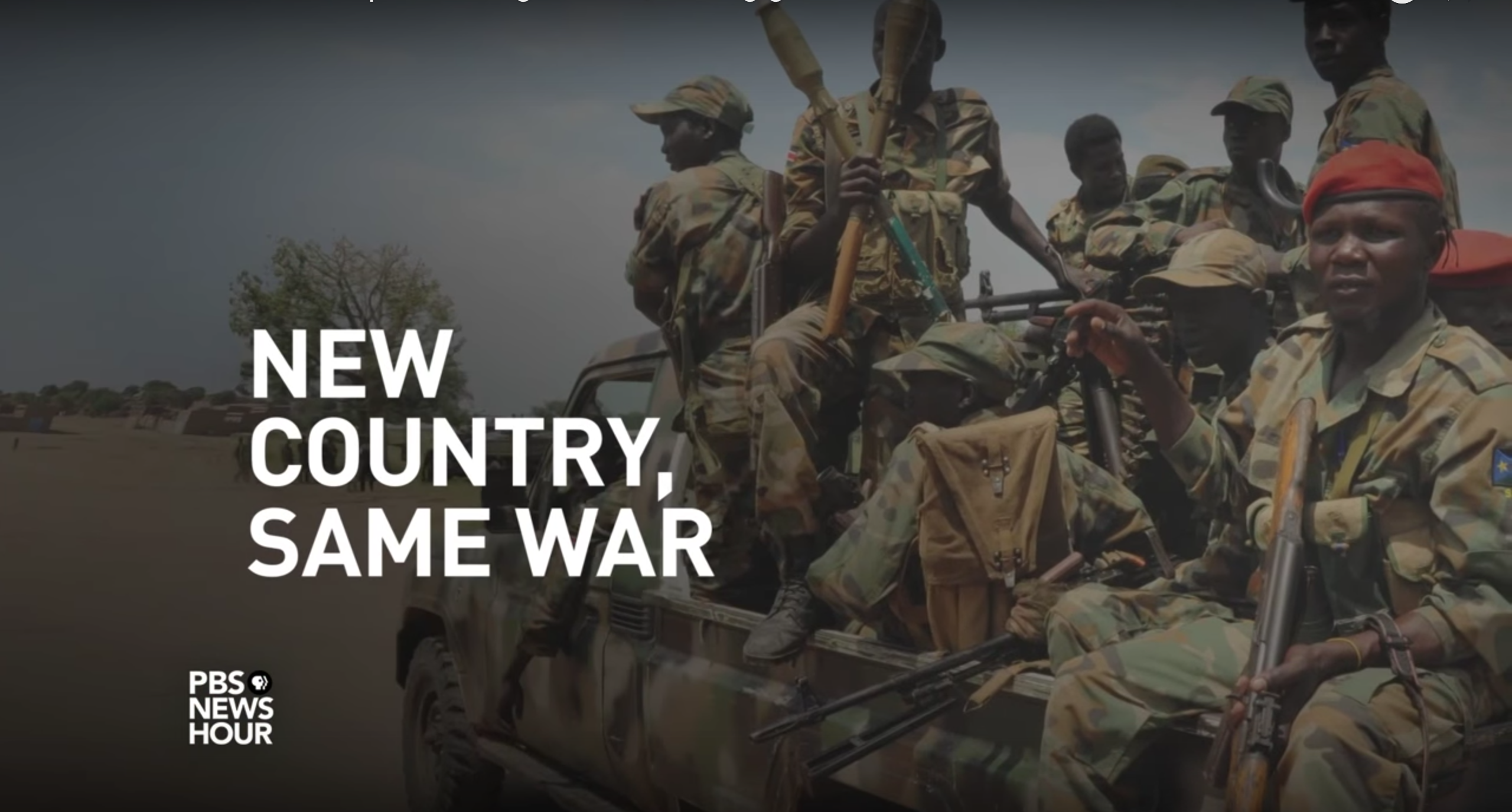 Still image from Jane Ferguson's PBS NewsHour video "South Sudan's civil war spirals into genocide, leaving ghost towns in its wake." South Sudan, 2017.