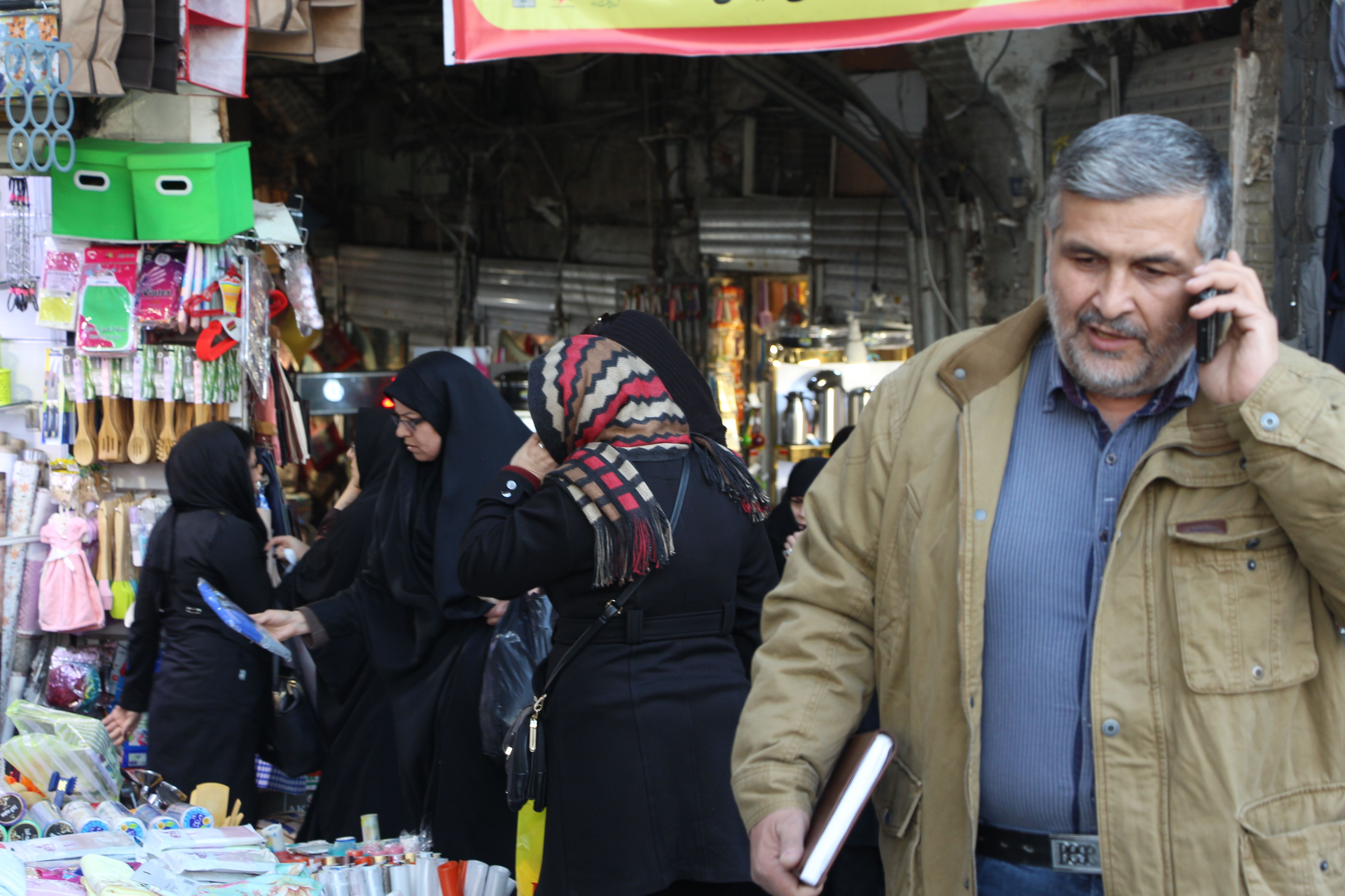 In random interviews in Tehran's bazaar, Iranians complained about government economic policies but also expressed strong opposition to Trump's interference. Image by Reese Erlich. Iran, 2018.