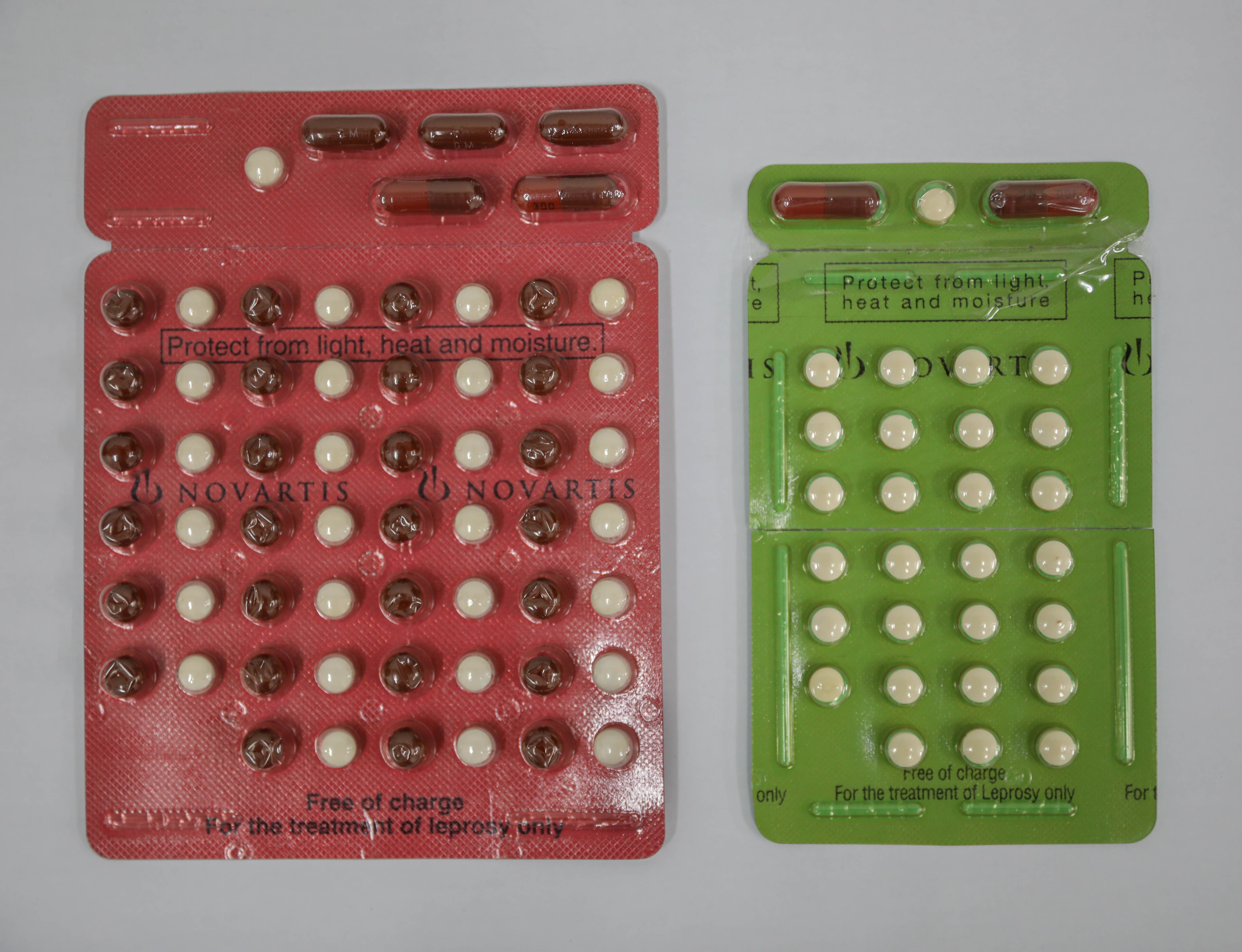 Patients on multi-drug therapy must take pills like these to cure themselves of leprosy. The treatment consists of three main substances—rifampicin, clofazimine, and dapsone. While most treatments last for six to 12 months, some patients with resistance to MDT can be on these types of pills for years. Image by Anton L. Delgado. Brazil, 2020.