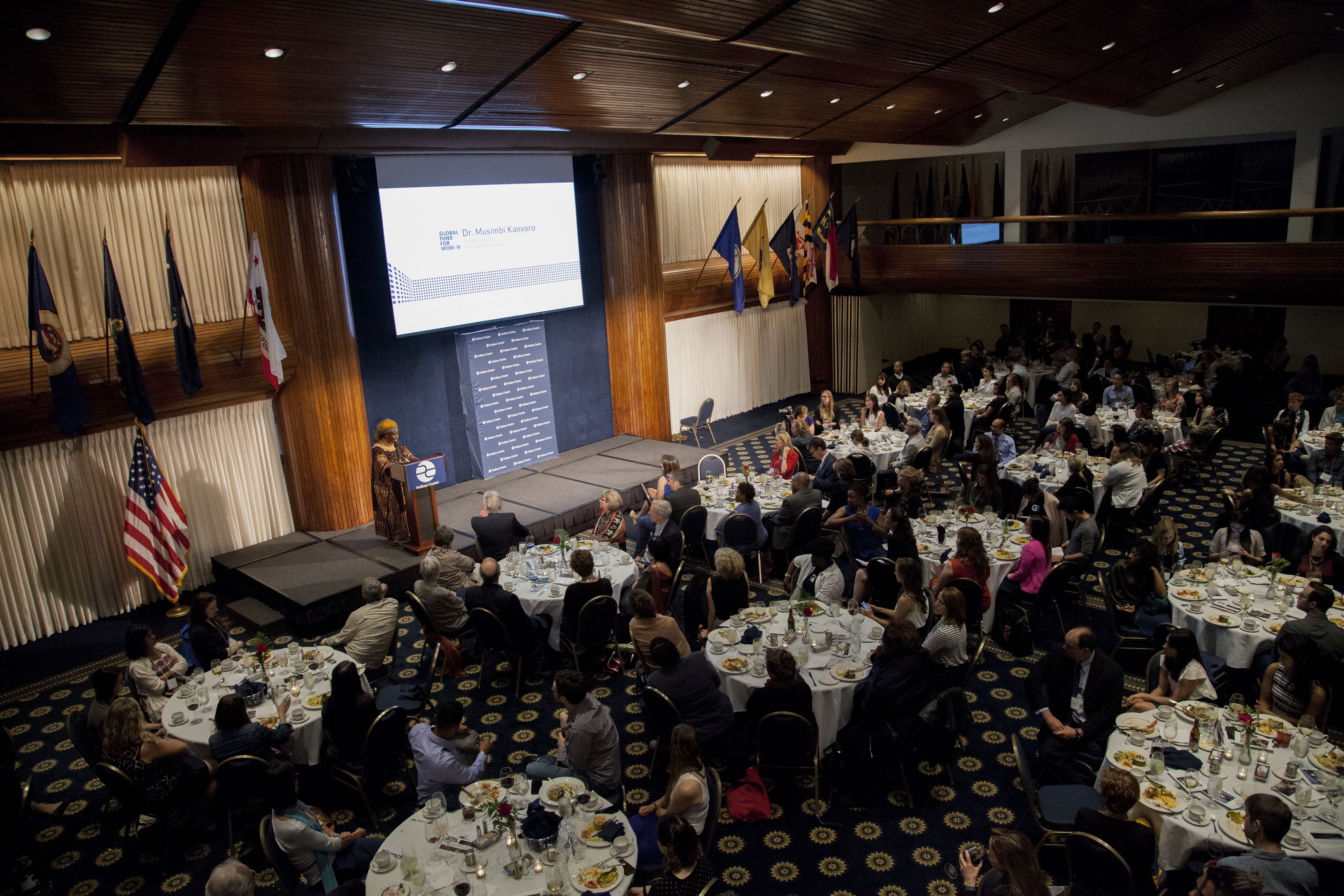 Keynote speaker Dr. Musimbi Kanyoro, President and CEO, Global Fund for Women, gives her remarks during the dinner program of the Pulitzer Center Gender Lens Conference at the National Press Club in Washington, D.C. Image by Jin Ding. United States, 2017.