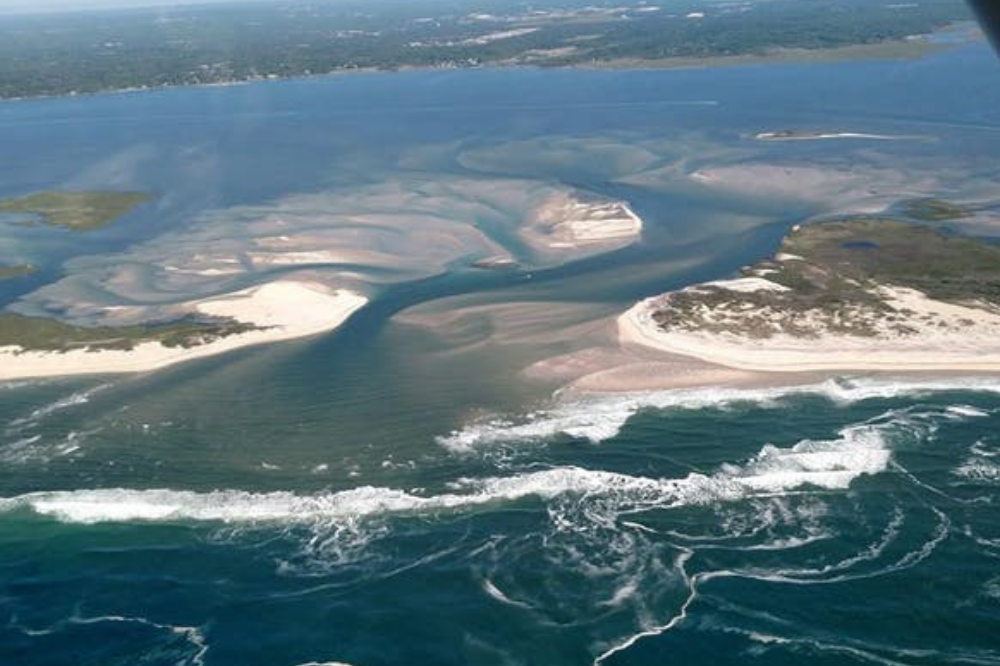 Aerial photo of the breach near Old Inlet, located within Fire Island National Seashore's wilderness area. June, 2016. Image by Charles Flagg, NPS Photo. 