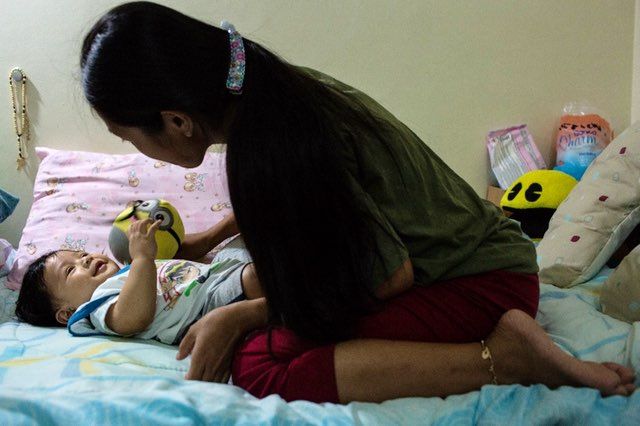 Jo, a domestic worker from the Philippines, was five months pregnant when she was sent to prison for having sex outside of marriage. She was released when her son was 7 months old, only after she agreed to marry his father. Image courtesy of News Deeply. Qatar, 2017.
