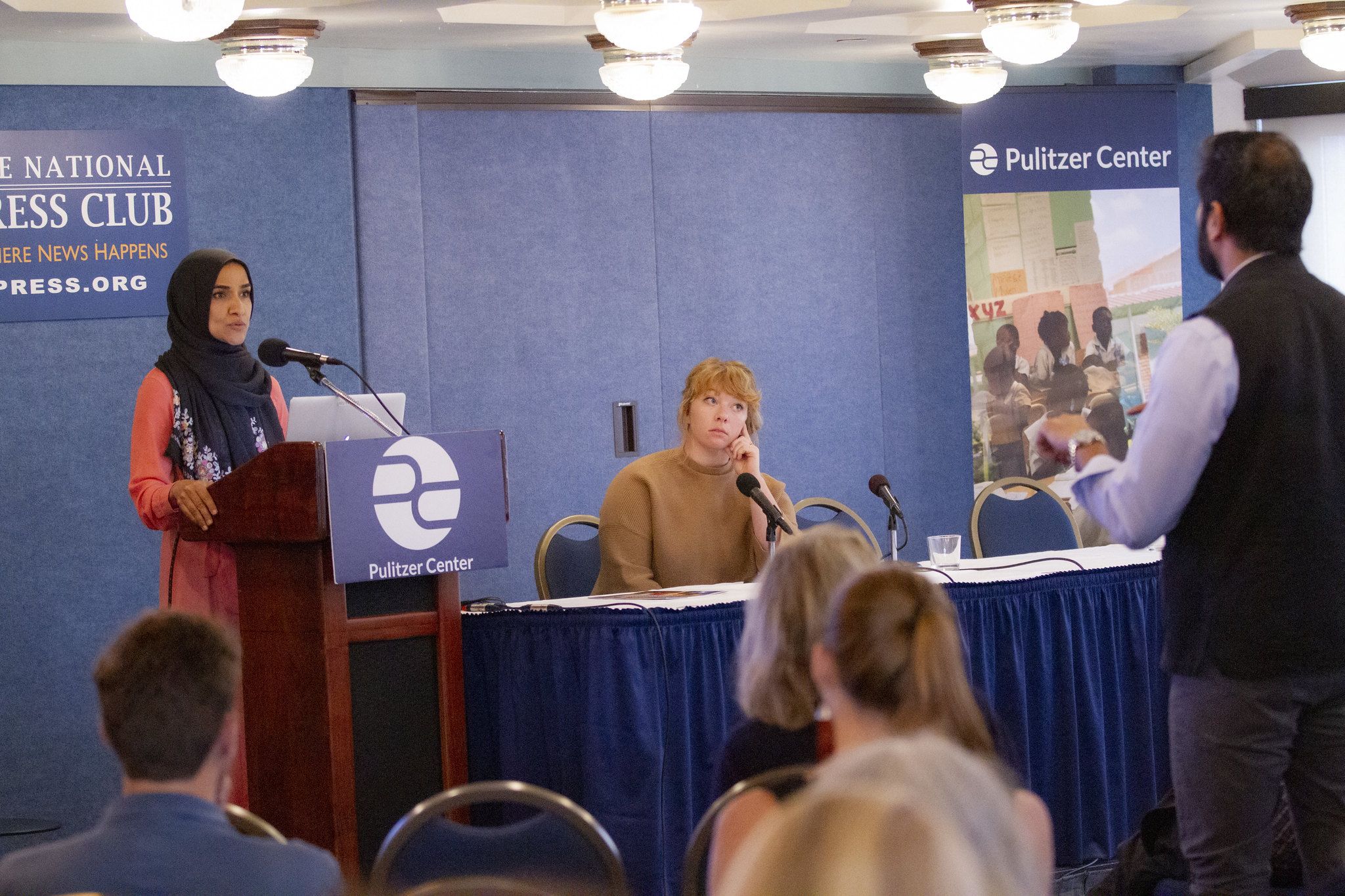 Dalia Mogahed and Kat Coplen of the Institute for Social Policy and Understanding take questions following their presentation. Image by Jin Ding. Washington, D.C., 2019.