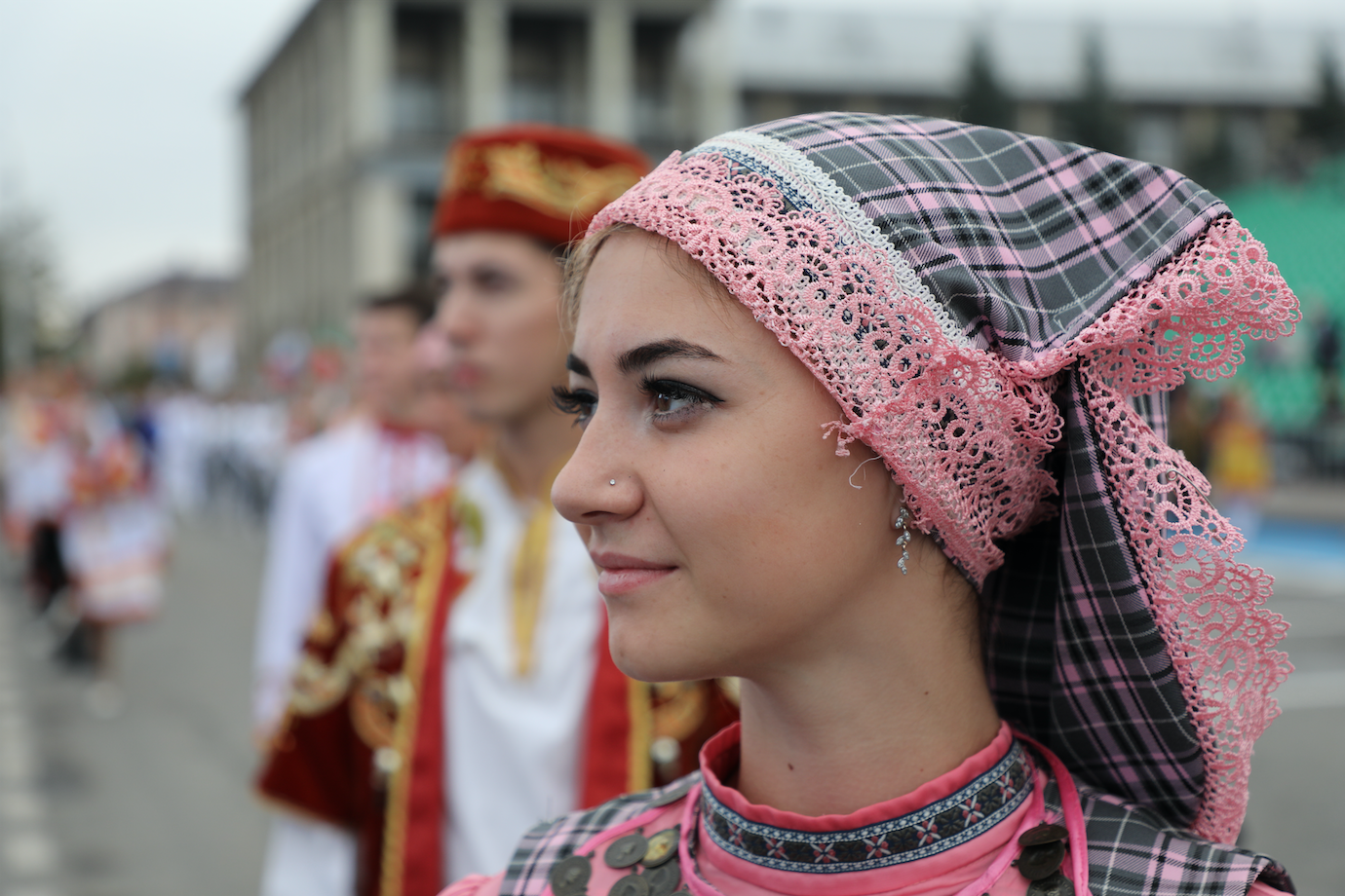On Oilman's Day in Tatarstan,Russia, a women stands in the national clothing. September, 2018. Tatarstan, Russia. Image by Denis Gaponov /Shutterstock.