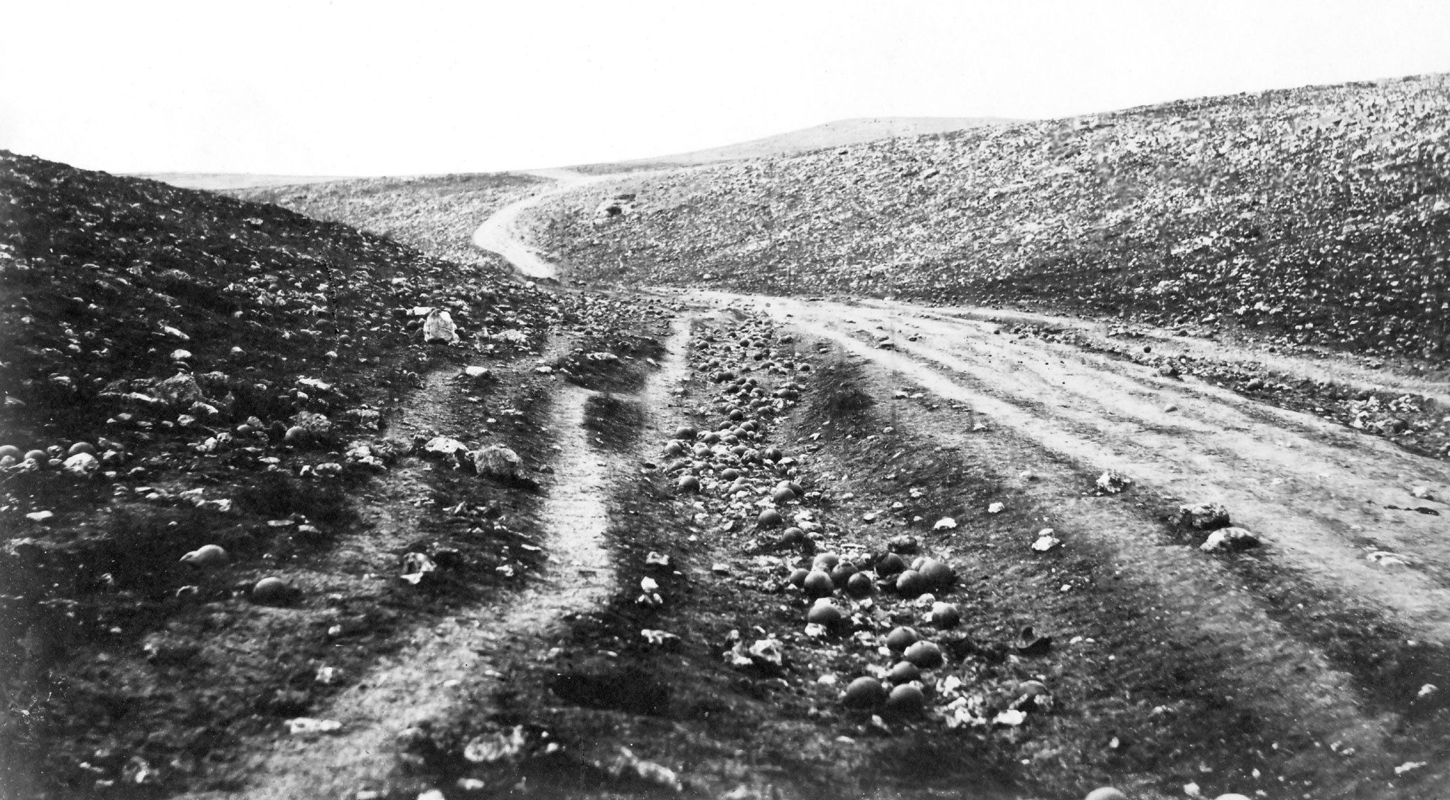 Valley of the Shadow of Death. Image by Roger Fenton/Wikimedia Commons. Crimea, 1855.