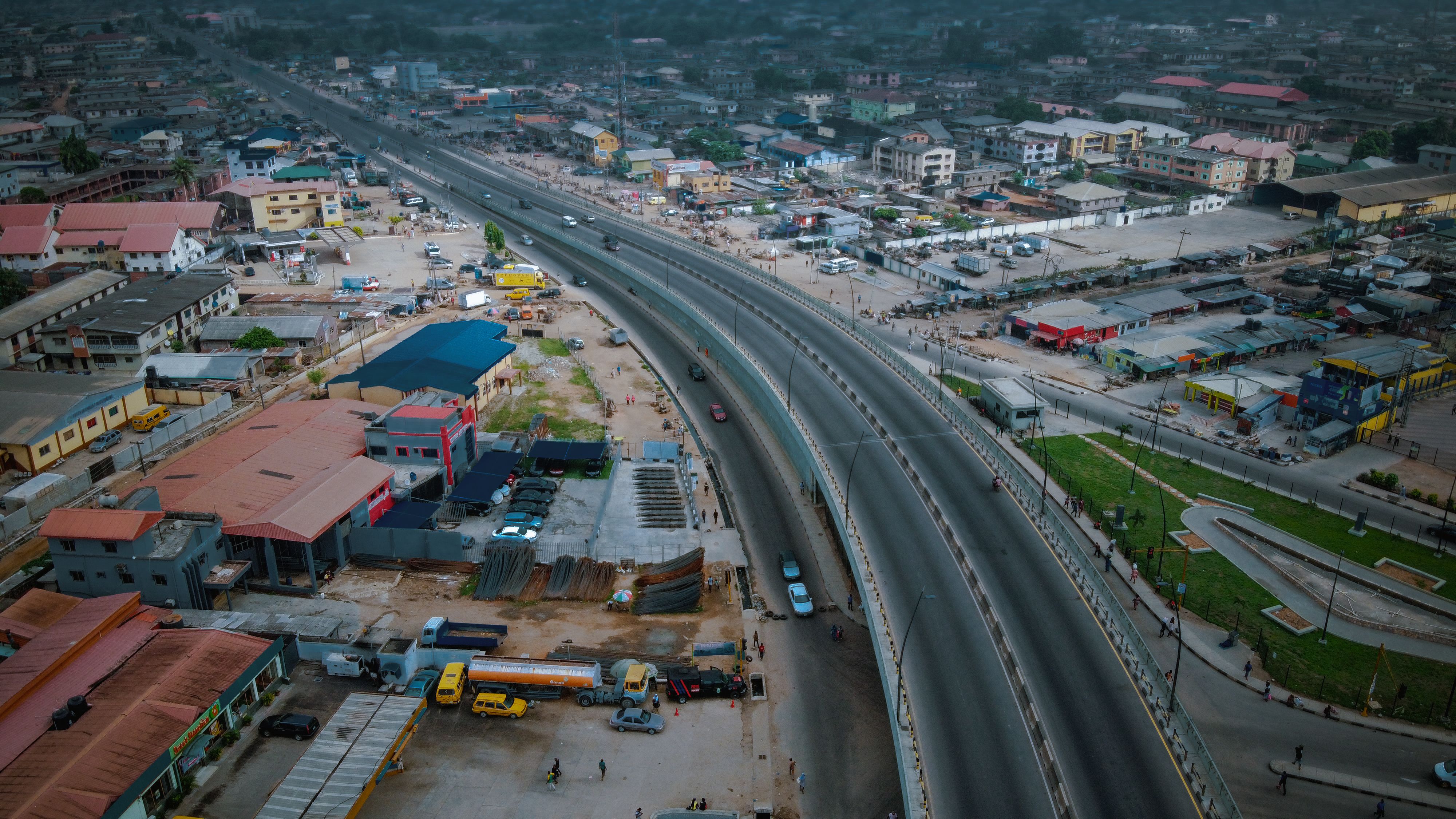 Aerial view of isolated area during the COVID-19 pandemic in Lagos. Image by Kehinde Temitope Odutayo / Shutterstock.com. Nigeria, 2020.