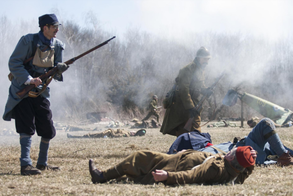 Re-enactors portrays a large-sccale World War I battle during the sixth annual Great War event on Saturday, April 7, 2018, at Midway Village Museum in Rockford. Image by Scott P. Yates/Rockford Register Star. United States, 2018. 