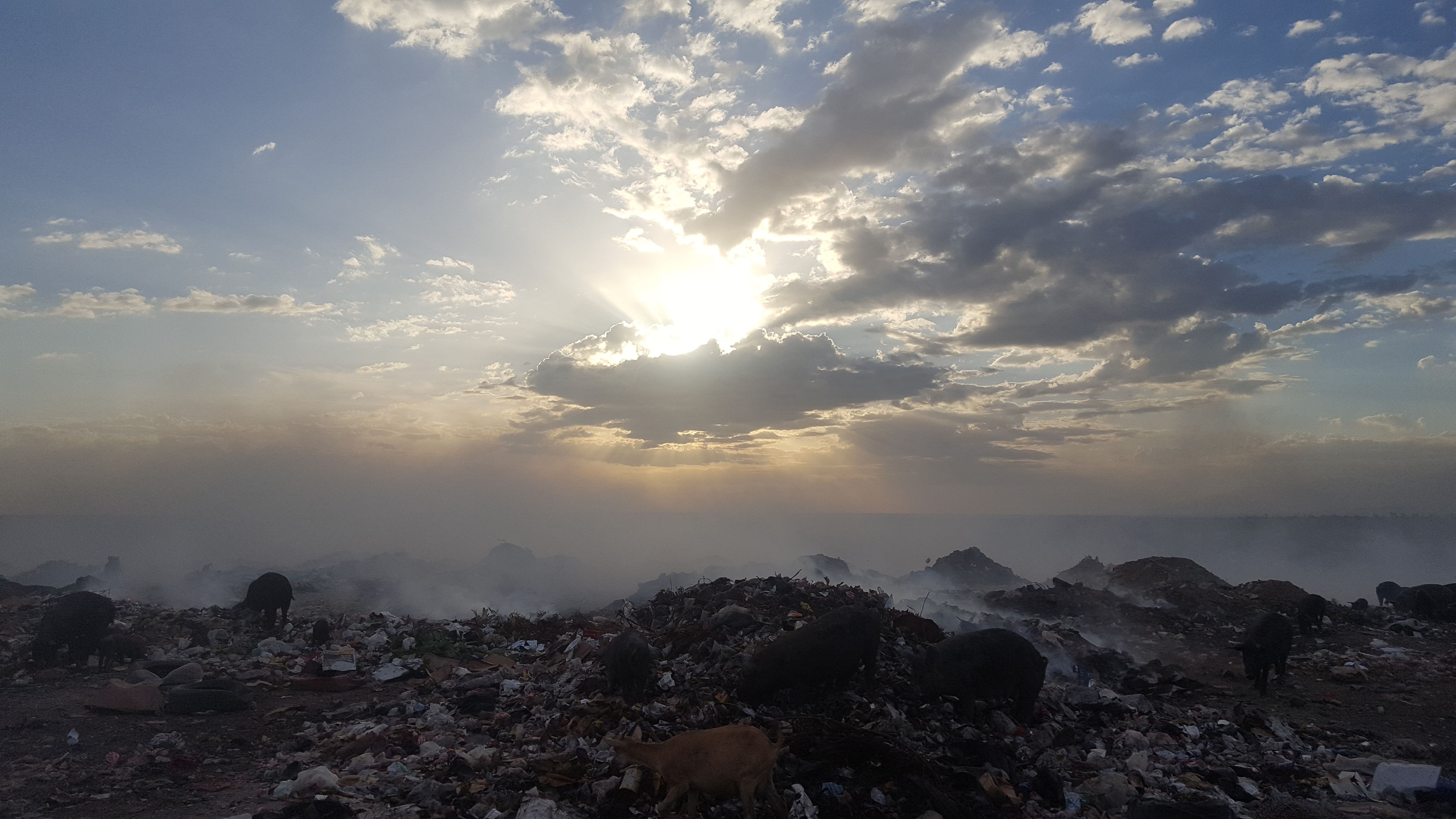 The garbage dump at Truitter, outside Port-au-Prince, burns day and night. After the 2010 earthquake in Haiti, raw sewage was also dumped there until a new site was built. Image by Rebecca Hersher. Haiti, 2017.