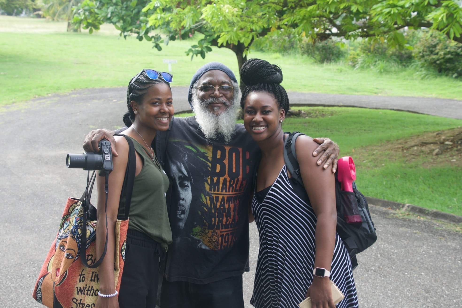 Students Monica Long and Jordan Barry pose with instructor, Dr. Clinton Hutton. Image by James D. McJunkins, Sr. Jamaica, 2018.