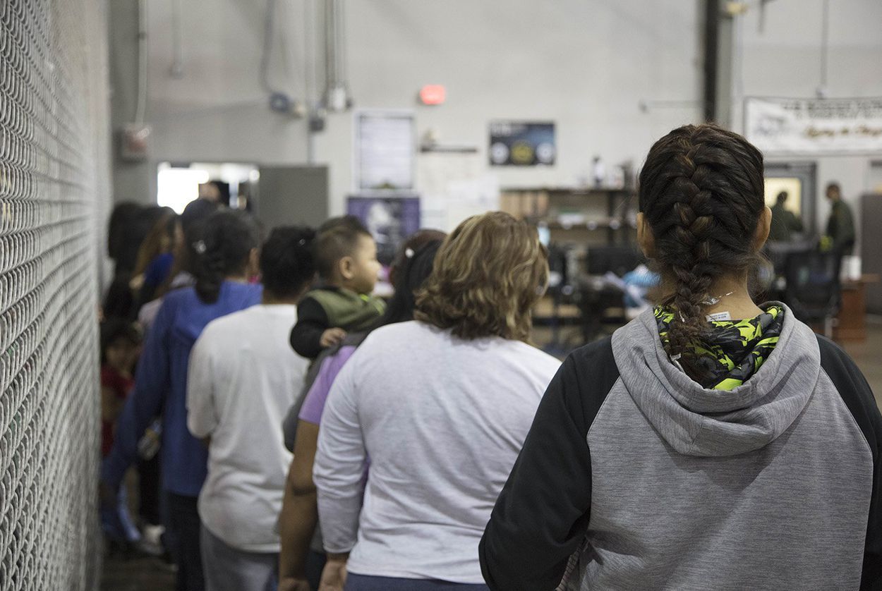 Undocumented immigrant children at a U.S. Border Patrol processing center in McAllen, Texas. Image provided by U.S. Customs and Border Protection. United States, 2018. 
