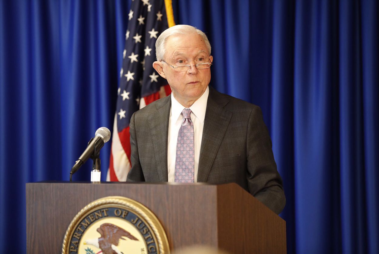 U.S. Attorney General Jeff Sessions speaks about carrying out President Donald Trump's immigration priorities at the U.S. Attorney’s Office for the Western District of Texas in Austin on Friday, Oct. 20, 2017. Image by Bob Daemmrich. Texas, 2017. 