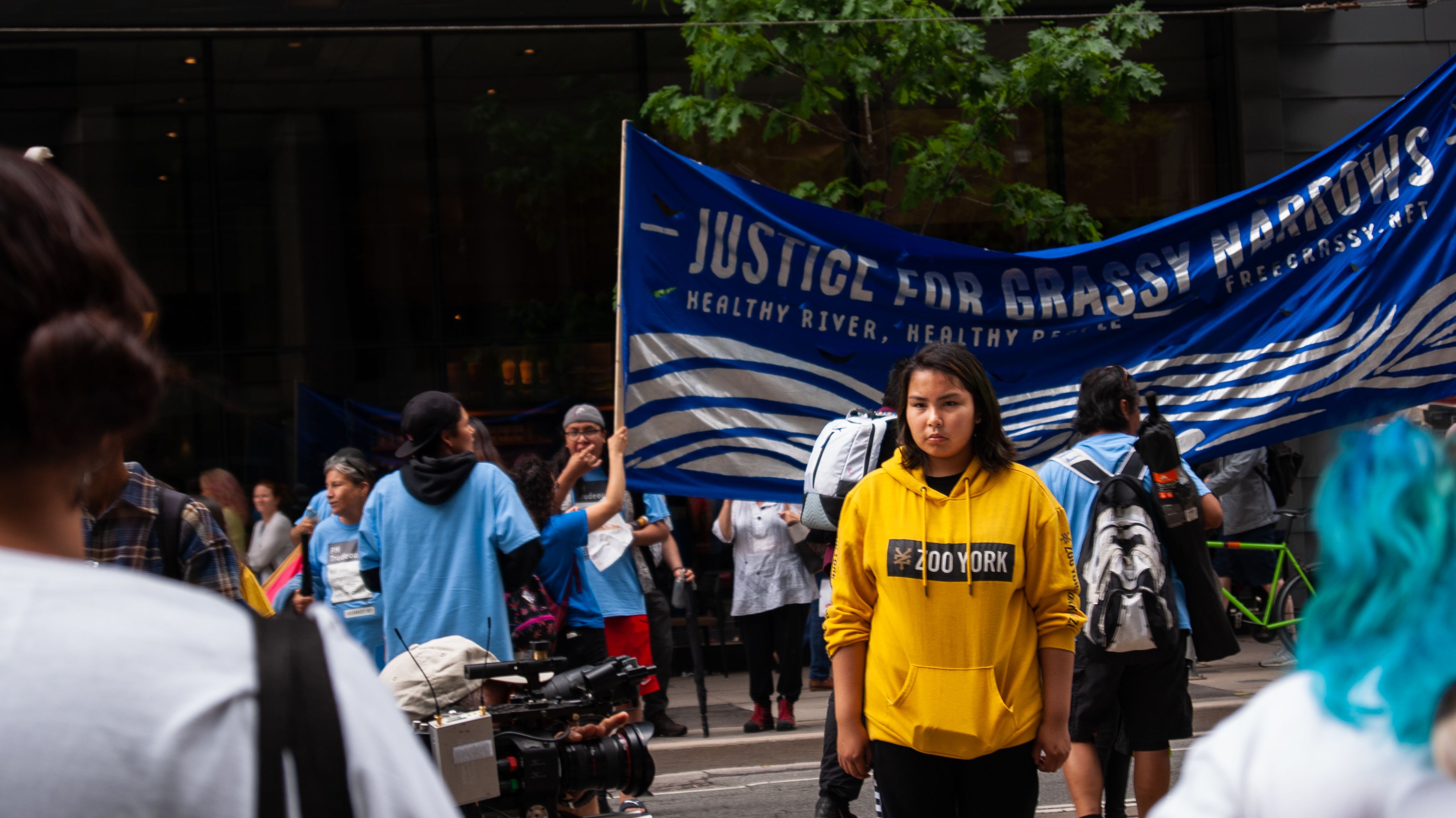 Jenae Turtle, a Grassy Narrows youth, at the June 20, 2019, River Run march. Canada, 2019. Image by Shelby Gilson.