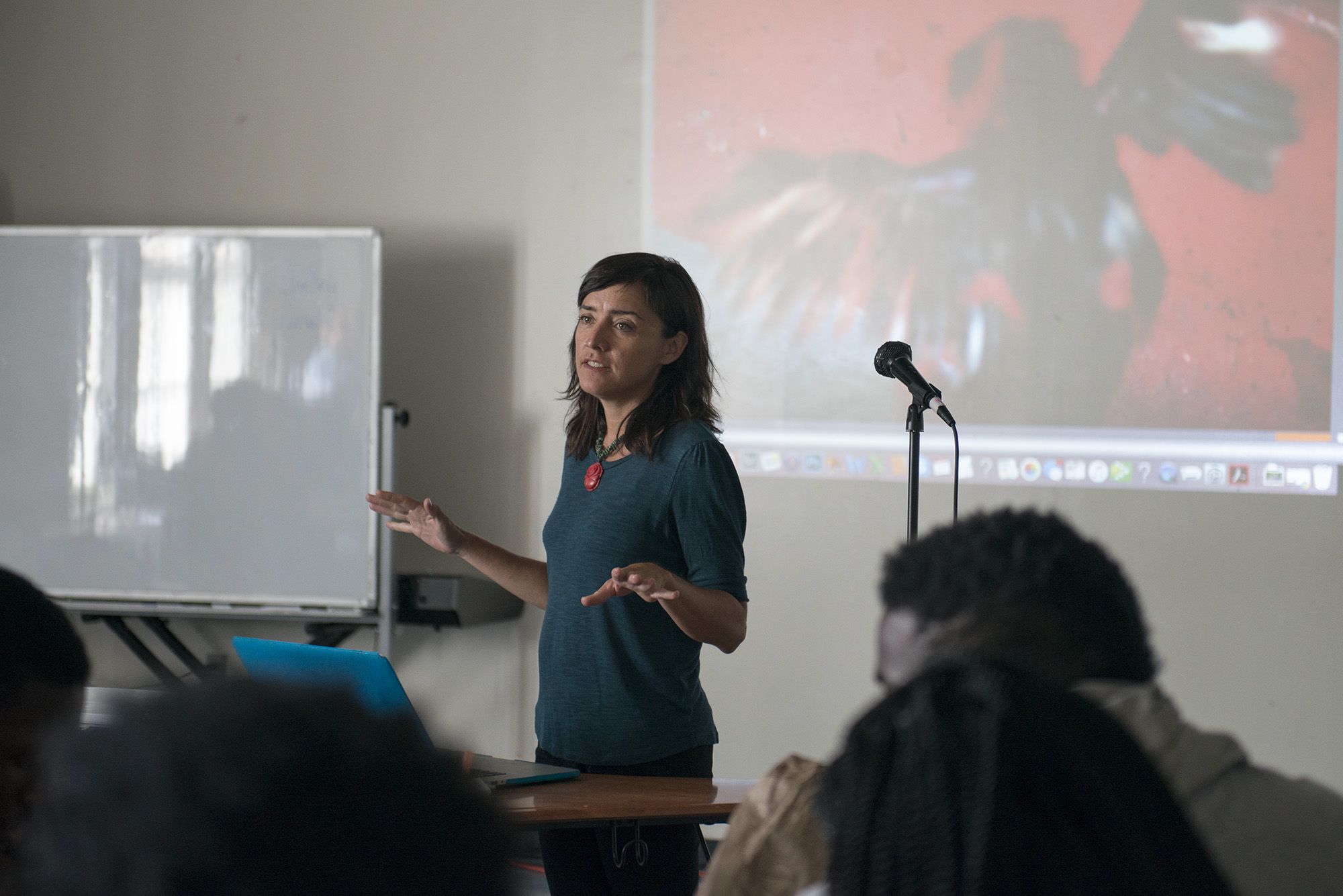Pulitzer Center grantee Allison Shelley speaks to Soul of the City students on day two about photojournalism and her work in Haiti. Image by Jordan Roth. United States, 2016.