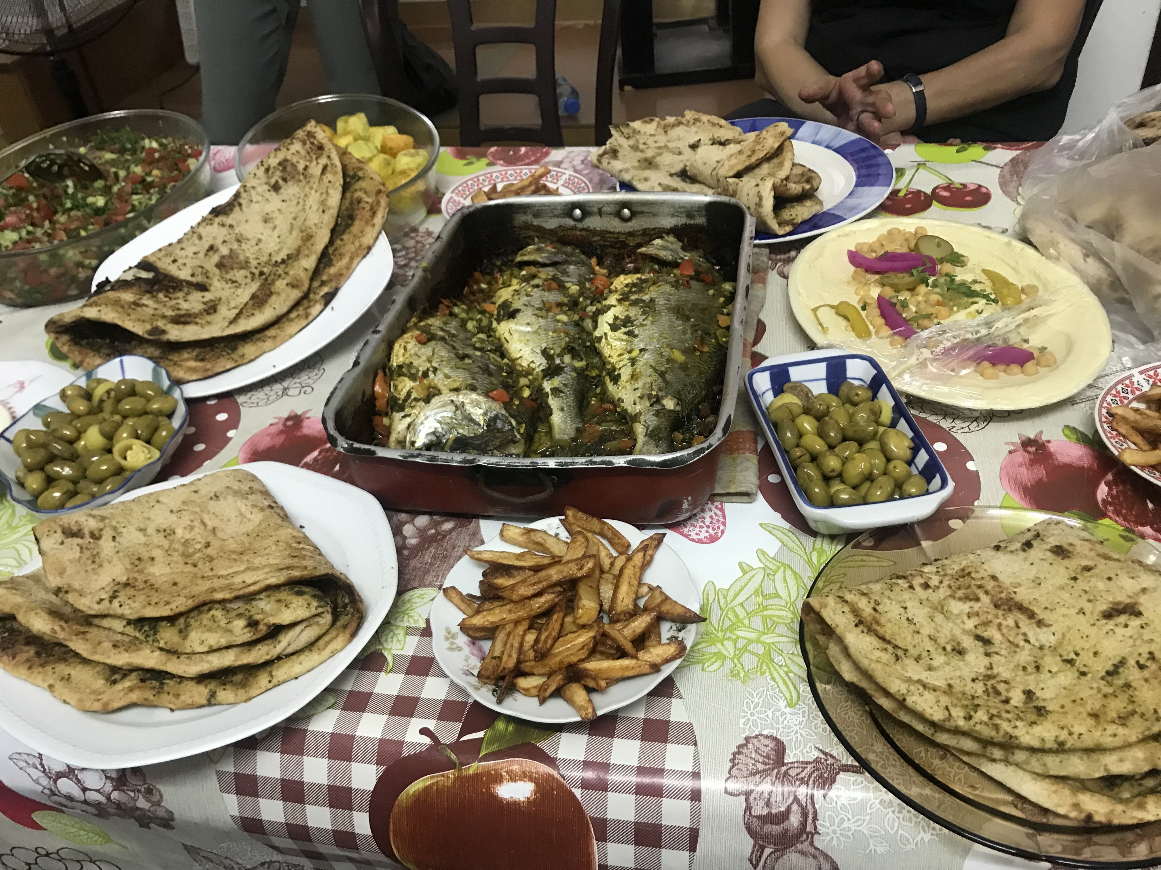 The lunch prepared by Doha upon learning of the reporter's visit to her farm. Image by Carly Graf. West Bank, 2019.