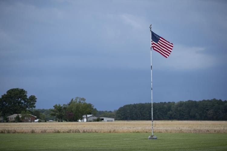 The American Flag flies along Albemarle Church Road in rural Tyrrell County, N.C. on Thursday, July 23, 2020. Image by Robert Willett / The News & Observer / North Carolina News Collaborative. United States, 2020.