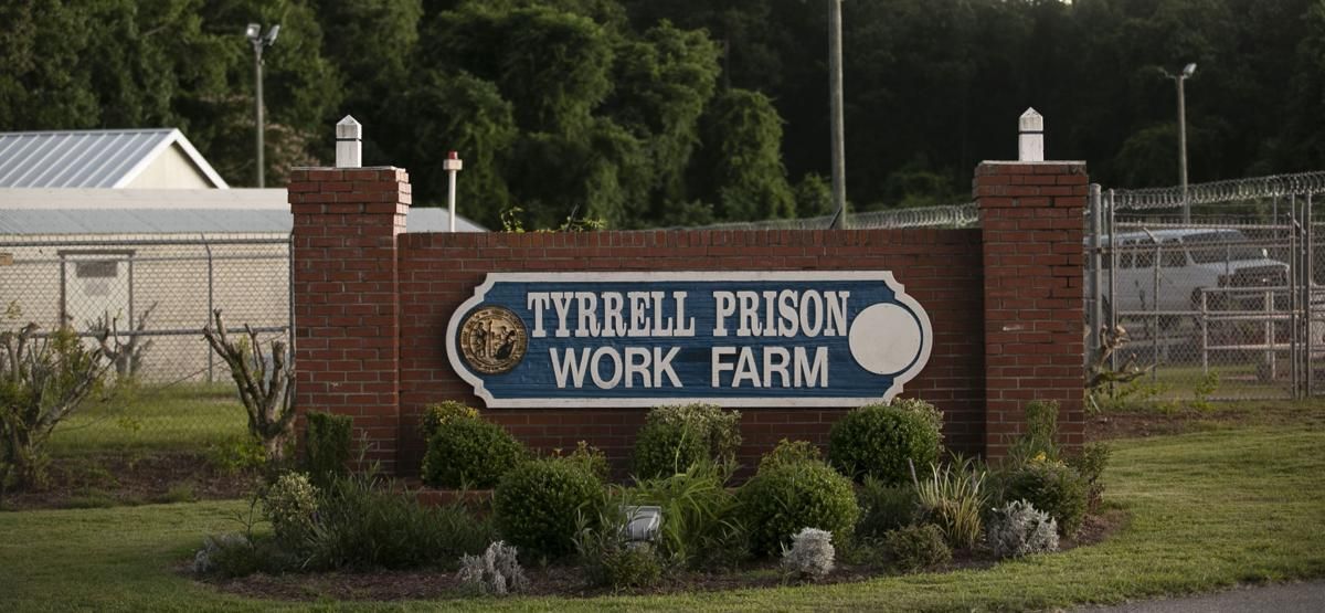 The entrance to the Tyrrell County Prison Work Farm in Tyrrell County, N.C. on Thursday, July 23, 2020. The prison closed late fall in 2019 due to staffing shortages. It was the largest customer for the Tyrrell County water system. Image by Robert Willett / The News & Observer / North Carolina News Collaborative. United States, 2020.