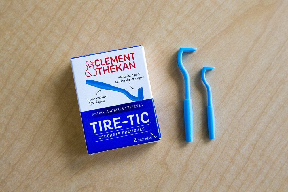 Tire-tics are available at many pharmacies in France and can be used to pull out attached ticks. Image by Jesse Costa/WBUR. France, 2017.