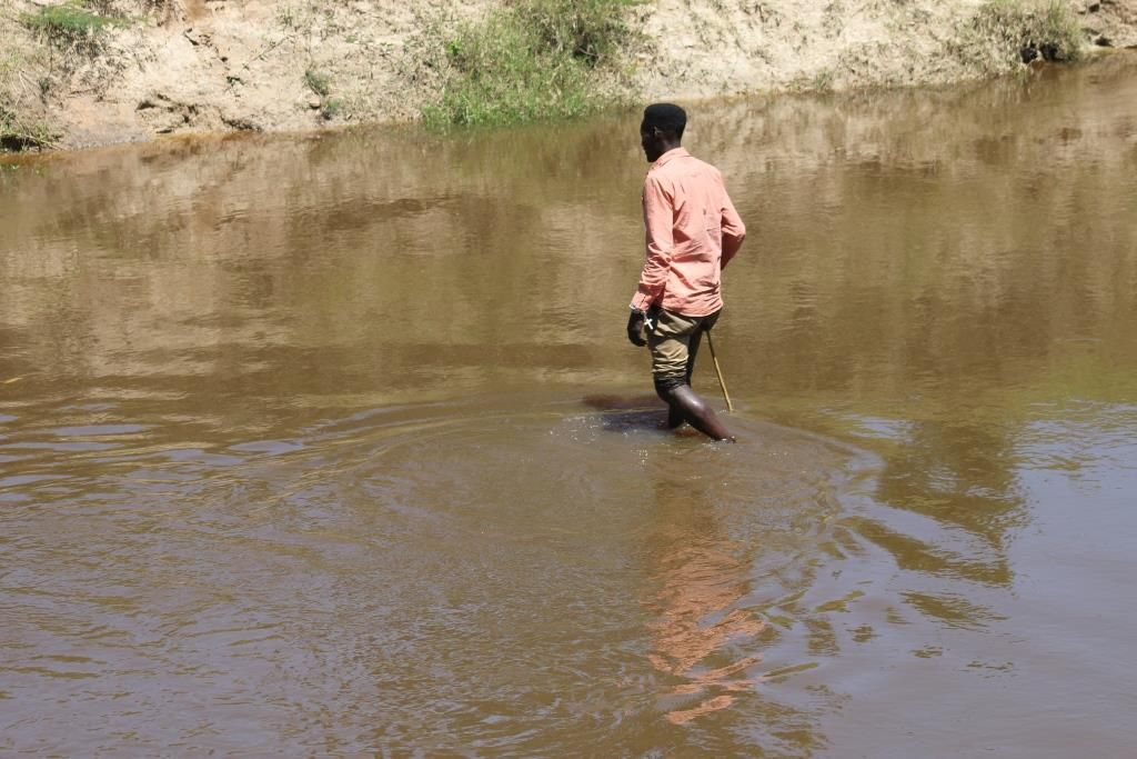Villagers no longer need a bridge to cross this river. Image by Fredrick Mugira. Uganda, 2019.