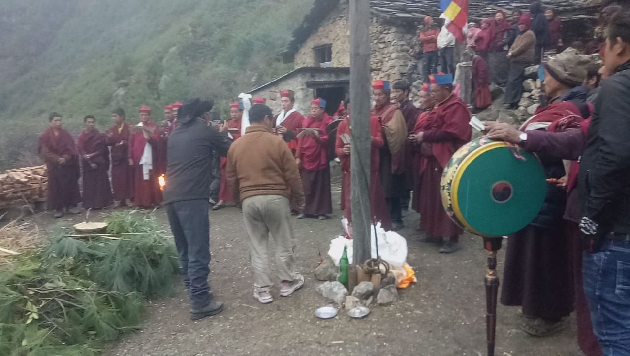 Villagers in Trok, Nubri, recite Buddhist mantra in preparation for the observance of Mamo doe in May 2020. Image by Pema Gyalpo. Nepal, 2020.
