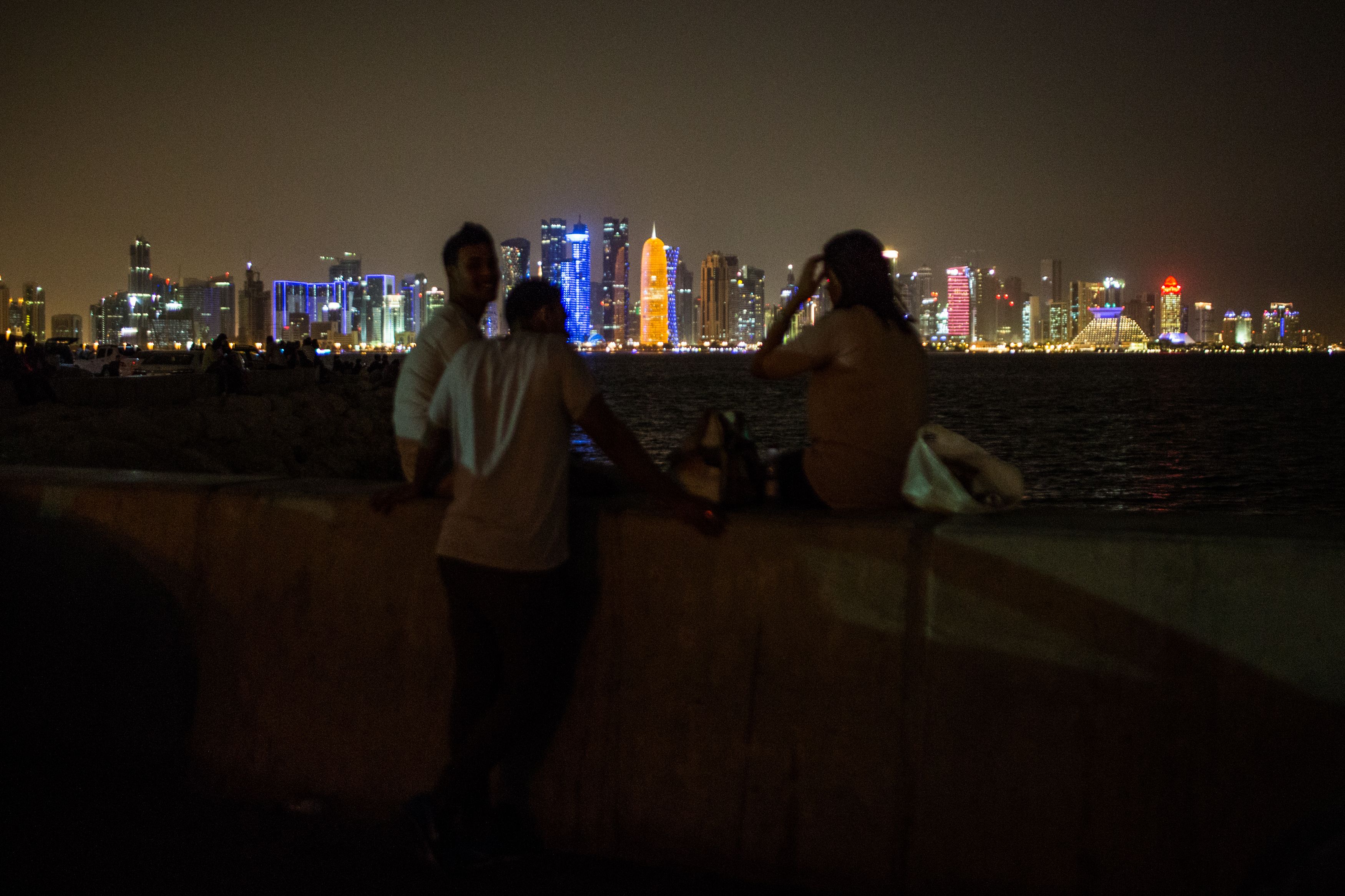 Doha's famous boardwalk, The Corniche, is a popular meet and make out place. Image by OM. Qatar, 2017.