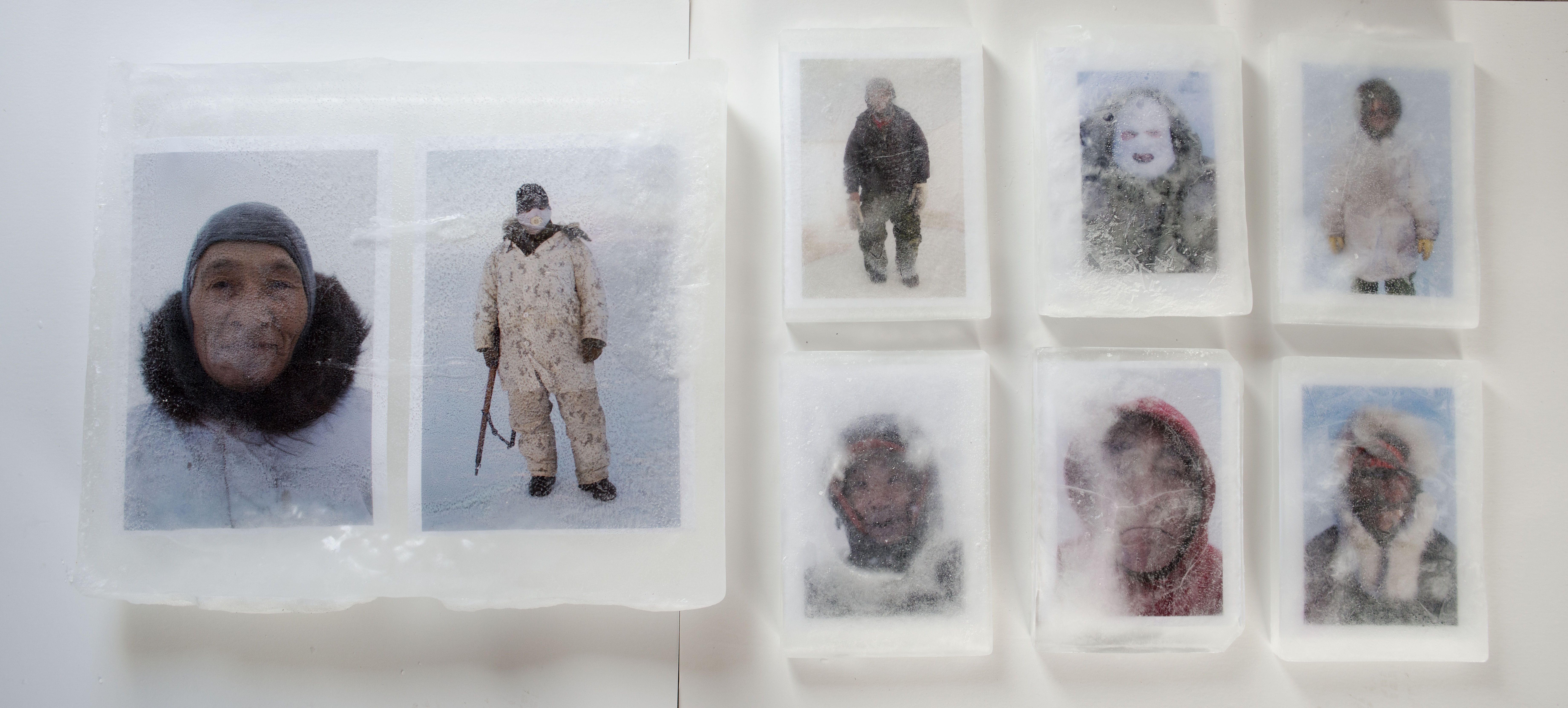 Louie Palu's work photographs the Inuit communities of the high Artic before freezing them into large blocks of ice to portray the connection between their environment and their identity. 