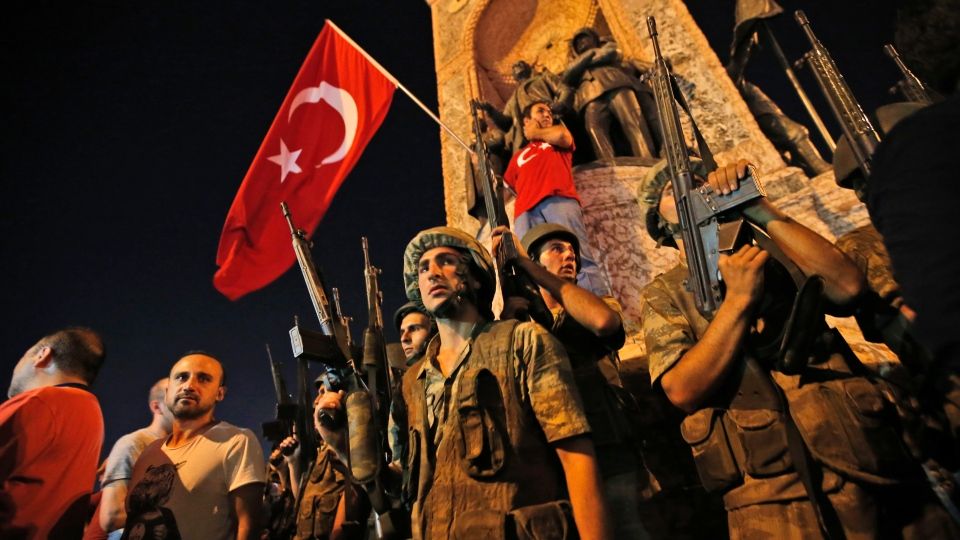 The Ataturk memorial statue in Istanbul's Taksim Square on the night of the coup