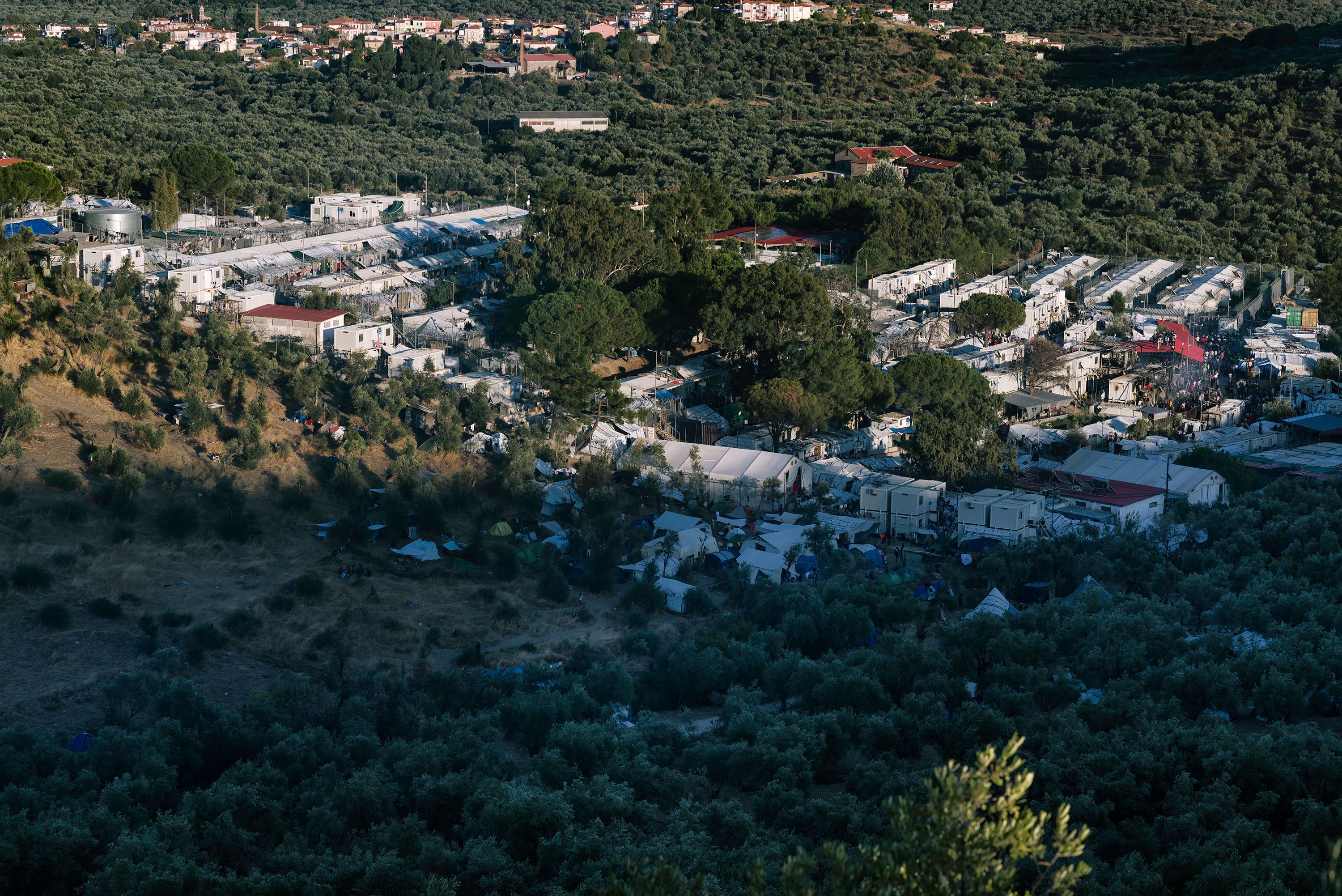 A view of the Moria refugee camp in September 2019. Thousands have been left homeless after a fire destroyed the camp. Image by Aleksandra H. Kossowska / Shutterstock. Greece, 2019.