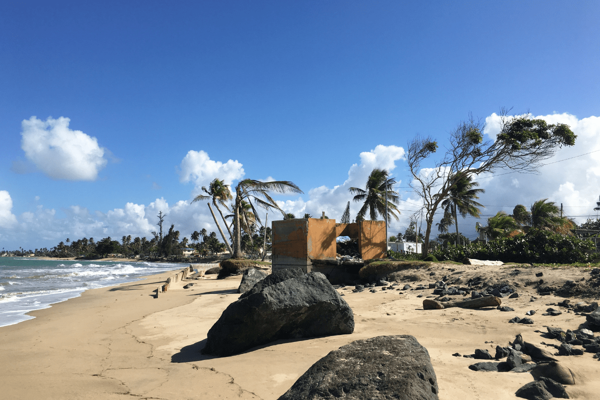 Erosion on the beach at Parcelas Suárez. Image by Kari Lydersen. Puerto Rico, 2019.