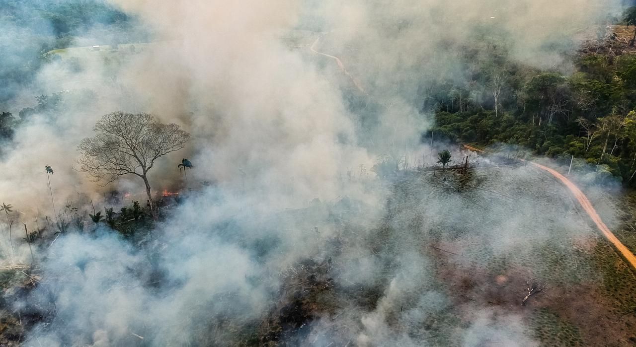 Aerial photo gives the size of the area destroyed by the felling and fire in a federal government Incra settlement project; families say clearing to expand cultivation fields. Image by Jardy Lopes/Notícias da Hora. Brazil, 2019.