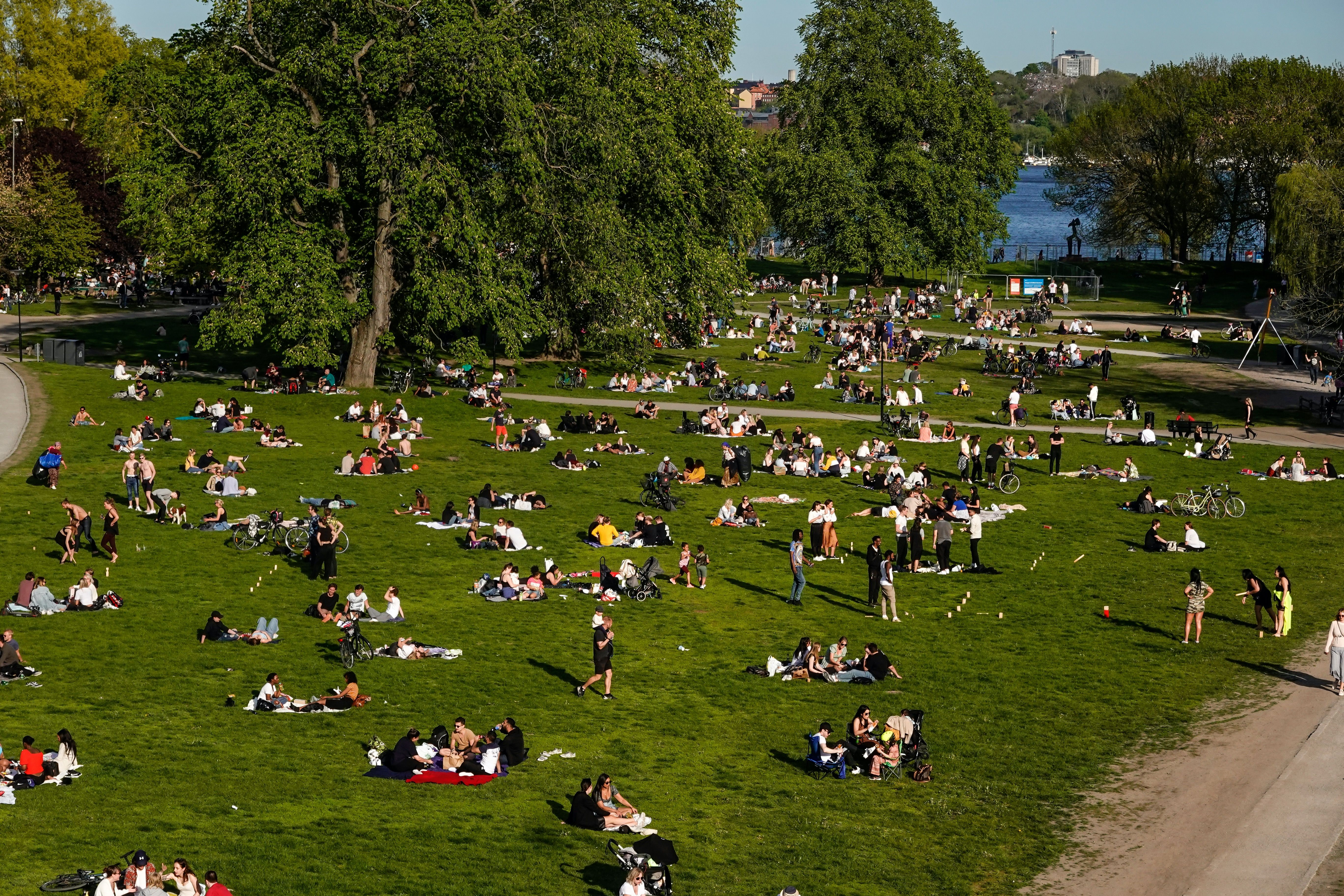 People in Stockholm's Ralambshovspark on a summer day during the coronavirus pandemic. Image by Alexanderstock23 / Shutterstock. Sweden, 2020.