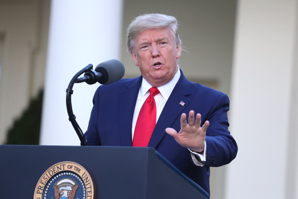 President Donald Trump speaks at a coronavirus briefing in June. Image by Alex Gakos / Shutterstock. United States, 2020.