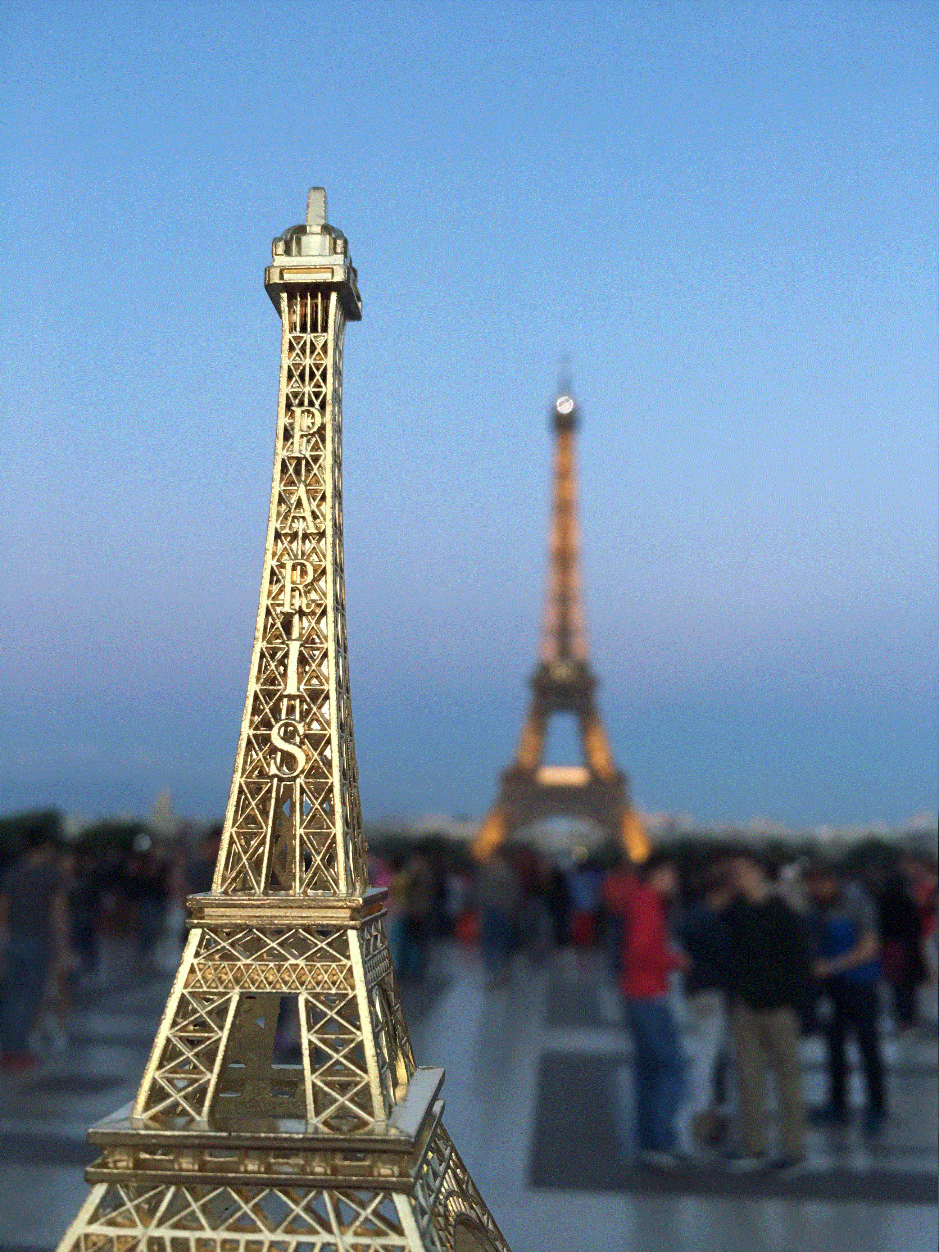 "Sometimes we waste time studying inauthentic things, not realizing we have the work right in front of us." Image and text by Kyree Allen. France, 2017.
A picture of an Eiffel Tower toy in front of the real Eiffel Tower.