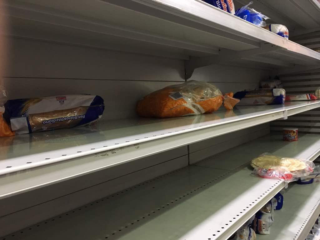 Empty food shelves inside Plaza Supermarket. Image by María González. Venezuela, 2017.