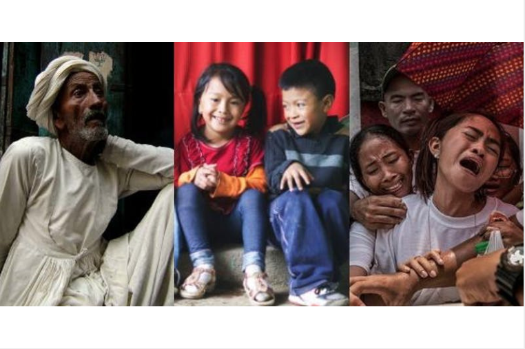 Focus on the Story: How Photography Shapes our Understanding of the Human Condition. Photo credits: Ritika Sood (left), Robert Ticzon (center), and James Whitlow Delano (right). Image courtesy of Johns Hopkins School of International Studies. United States, 2018.